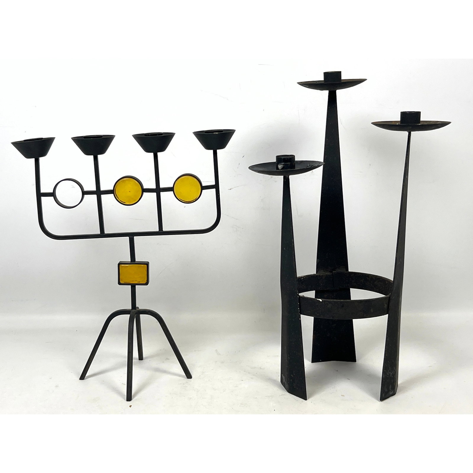 2pcs Mid-Century Modern Brutalist Metal Candelabras one attributed to Gunnar Ander for Ystad Metall (1 of 11)