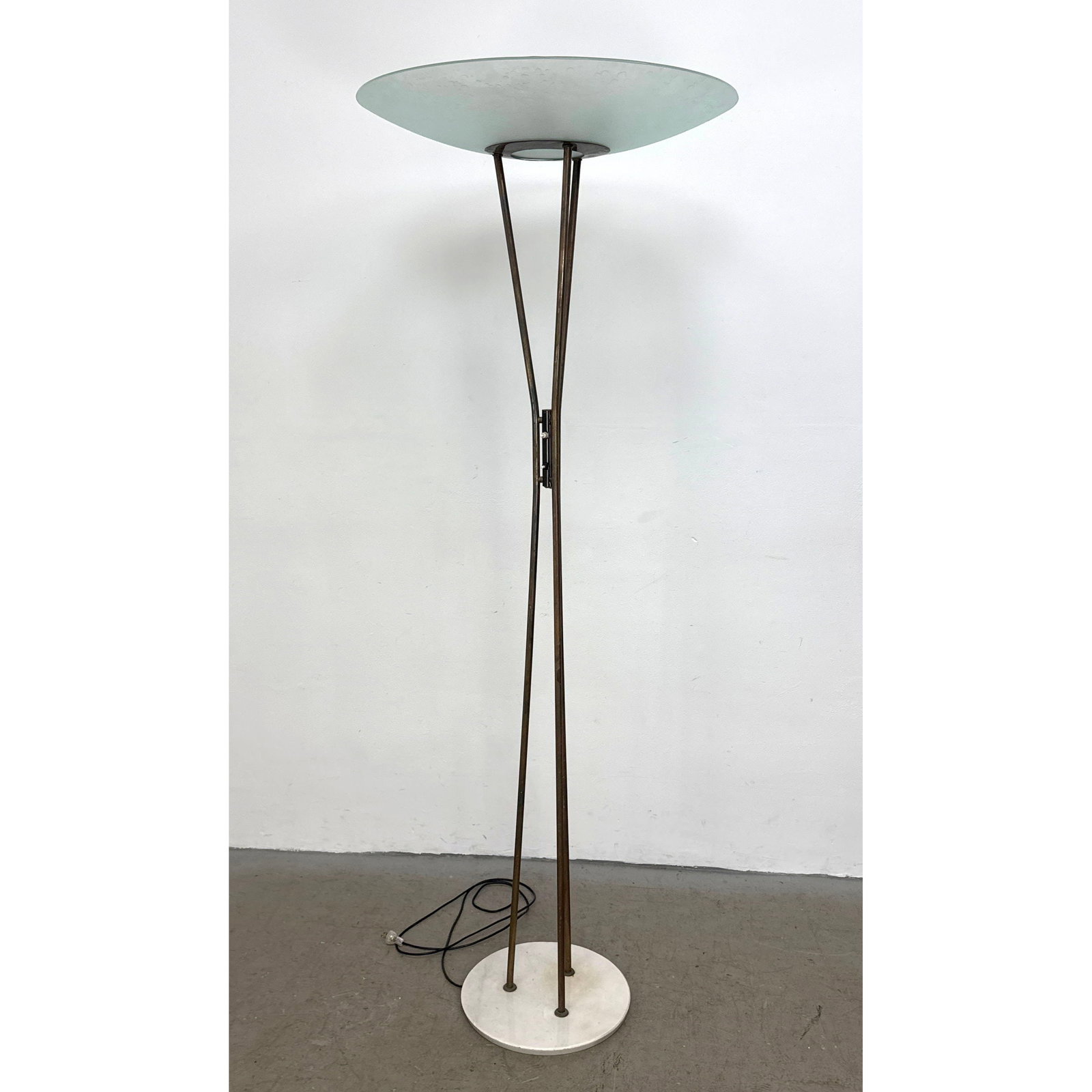 Rare Stilnovo floor lamp with textured glass shade. Marked. (1 of 9)
