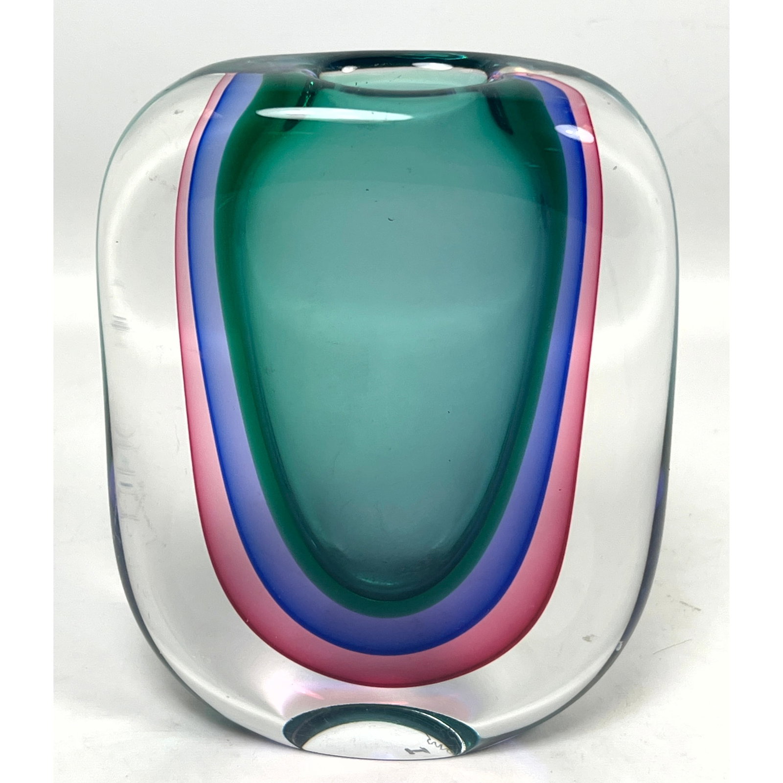 Luigi Onesto Murano Sommerso Art Glass Vase with Pink Blue and Green Internal Layers Signed L. Onest (1 of 9)