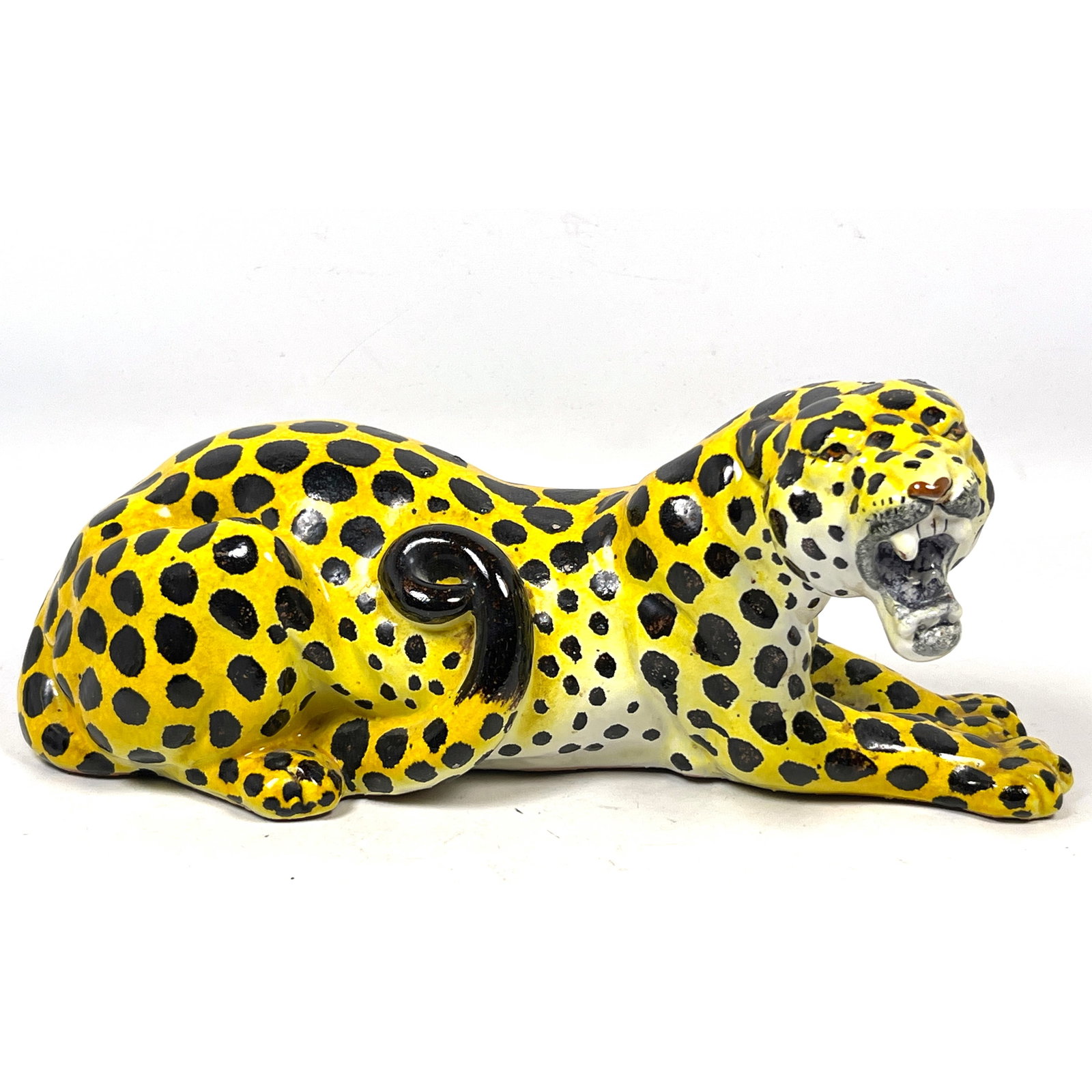 Vintage Mid Century Modern Hand Painted Italian Ceramic Reclining Leopard Figurine Snarling Pose wit (1 of 10)