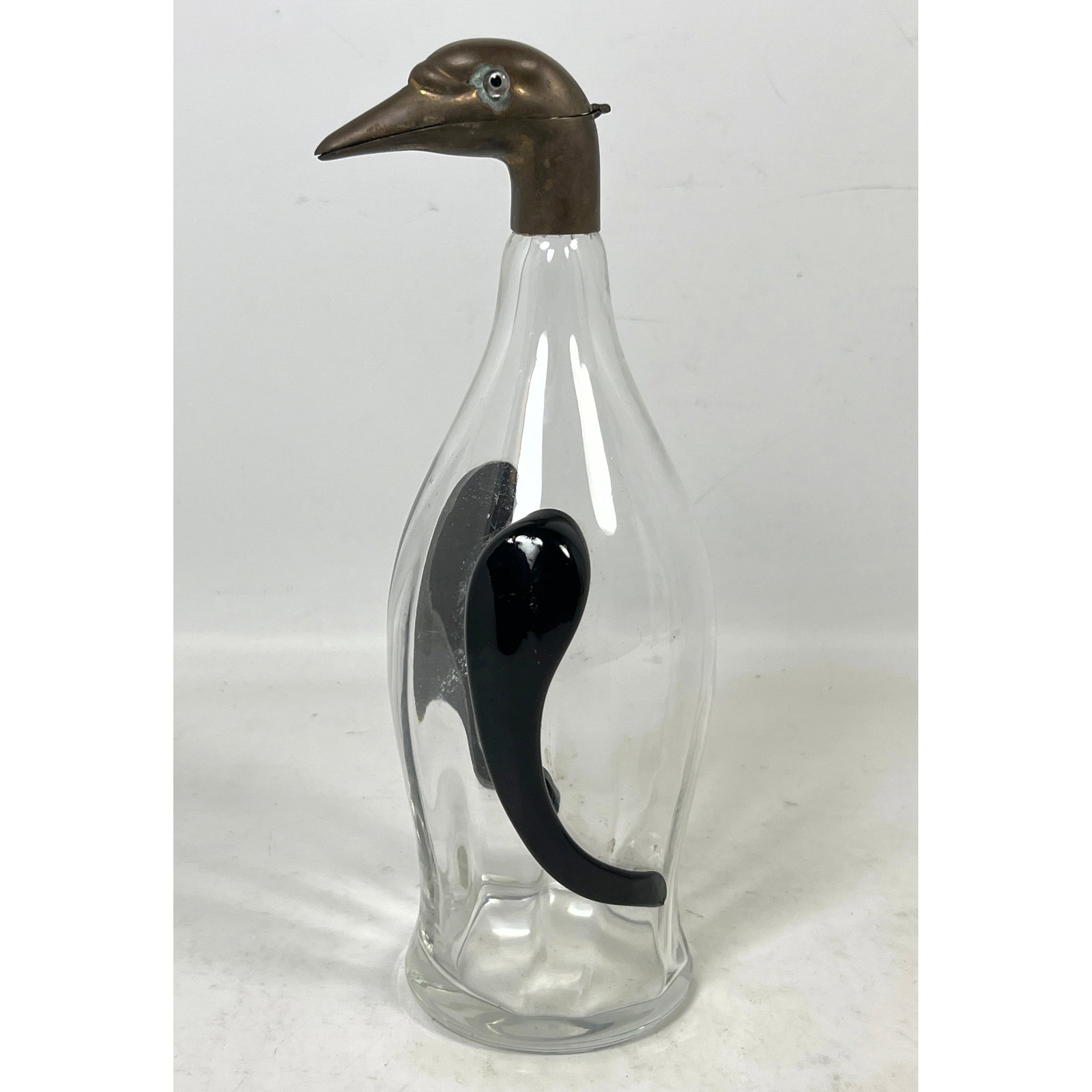 Vintage sterling silver mounted novelty penguin decanter in the style of Asprey with 2 applied black (1 of 11)