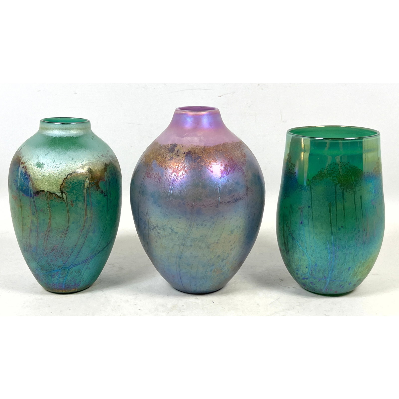 3pc Donald Friel Signed Iridescent Studio Art Glass Vases from Wheaton Village Millville New Jersey (1 of 13)
