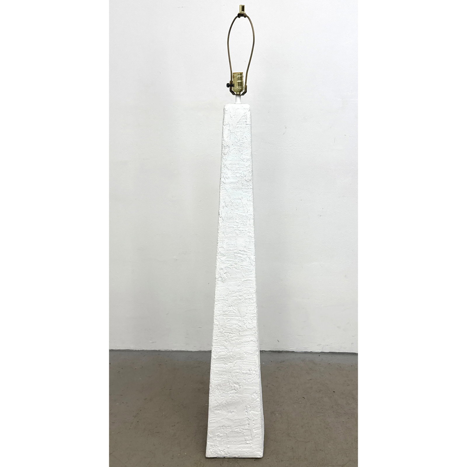 Modernist Textured Composite Obelisk Floor Lamp in Matte White Stucco Style Finish with Brass Toned (1 of 9)