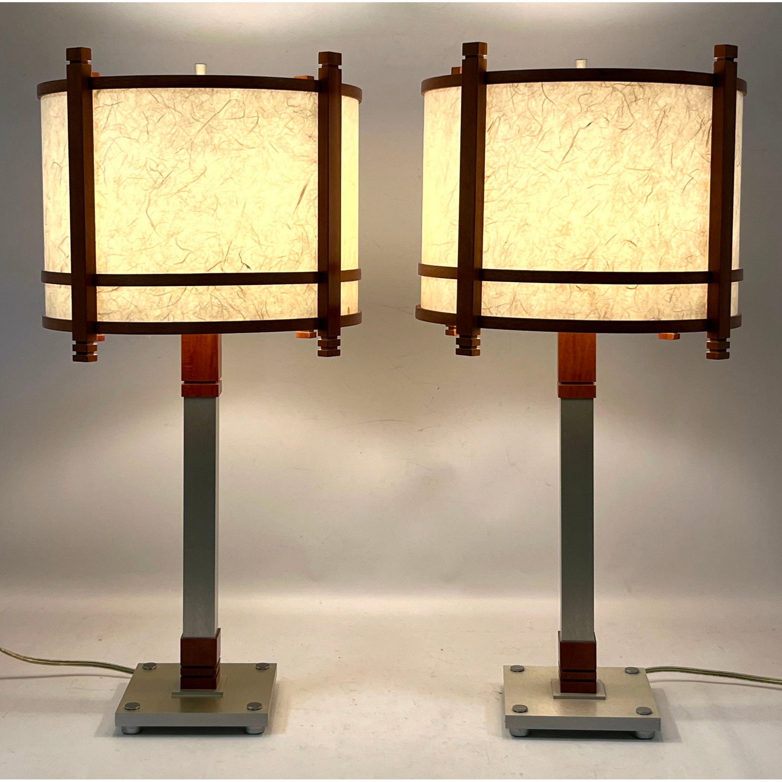Pair of Cherry Tree Design CNL91 Brushed Aluminum and Cherry Wood Table Lamps Handcrafted in Bozeman (1 of 12)