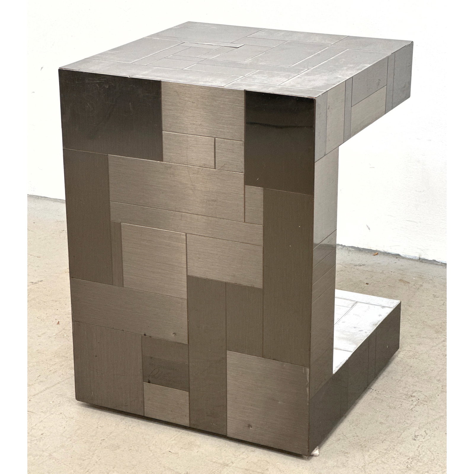 Paul Evans Cityscape series C-shaped patchwork metal side table featuring brushed and polished chrom (1 of 13)