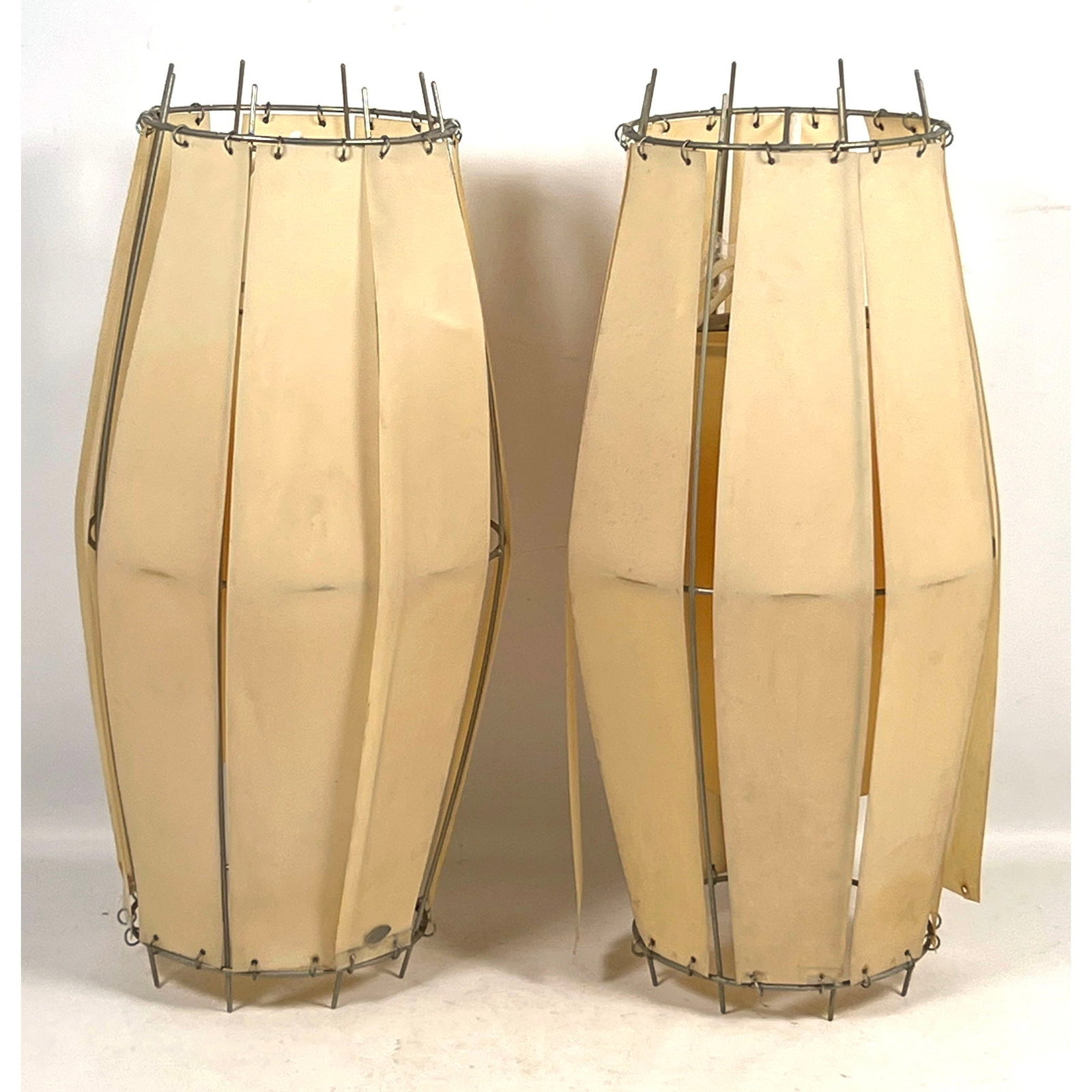 A Pair Post Modern Metal and Plastic Strip Pendant Lamps Marked Sp 1996: A Pair Post Modern Metal and Plastic Strip Pendant Lamps Marked Sp 1996 Dimensions: Height: 23 inches, Width: 8 inches, Depth: 8 inches. ---