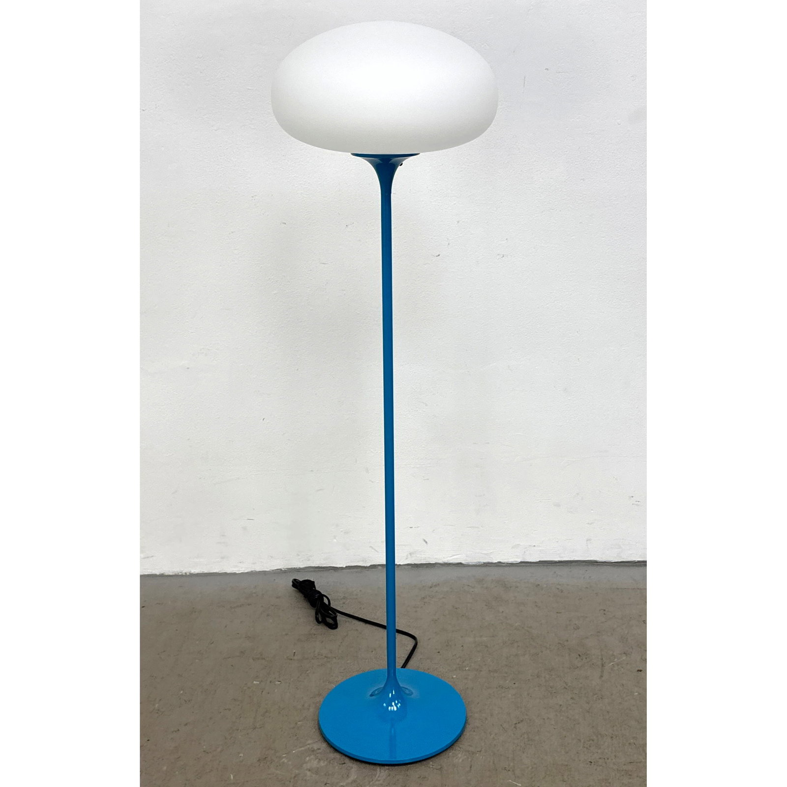 DESIGNLINE Blue Base Glass Mushroom Shade Floor Lamp. Paper Label. StemLite. Contemporary. (1 of 7)