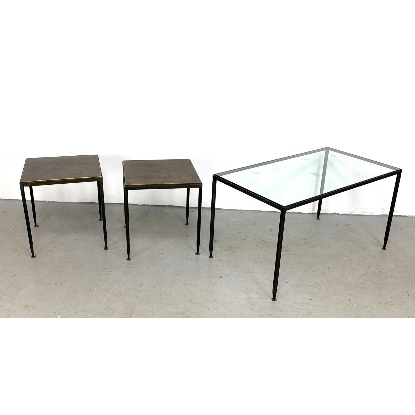 3pc Industrial Modern Hammered Iron Table Set Attributed to Floris Fiedeldij for Artimeta including (1 of 11)