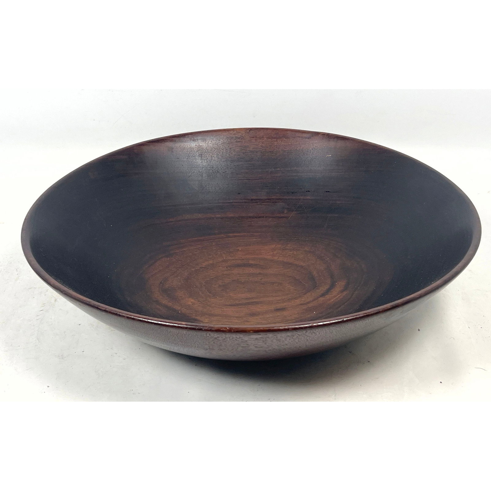 SKEELER Large Studio Hand Turned Dark Walnut Wood Bowl. Low Profile Form with Concentric Grain. (1 of 9)