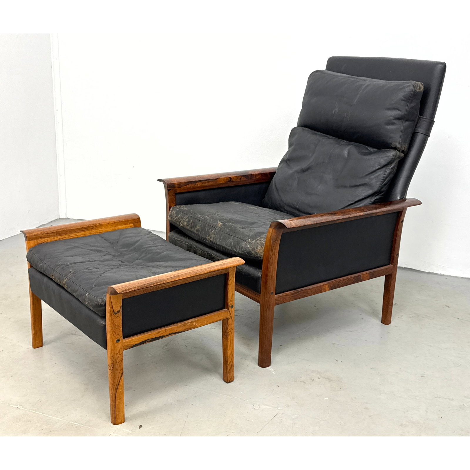 Knut Saeter for Vatne Mobler Rosewood and Black Leather Tall Lounge Chair and Ottoman. Made in Norwa (1 of 16)