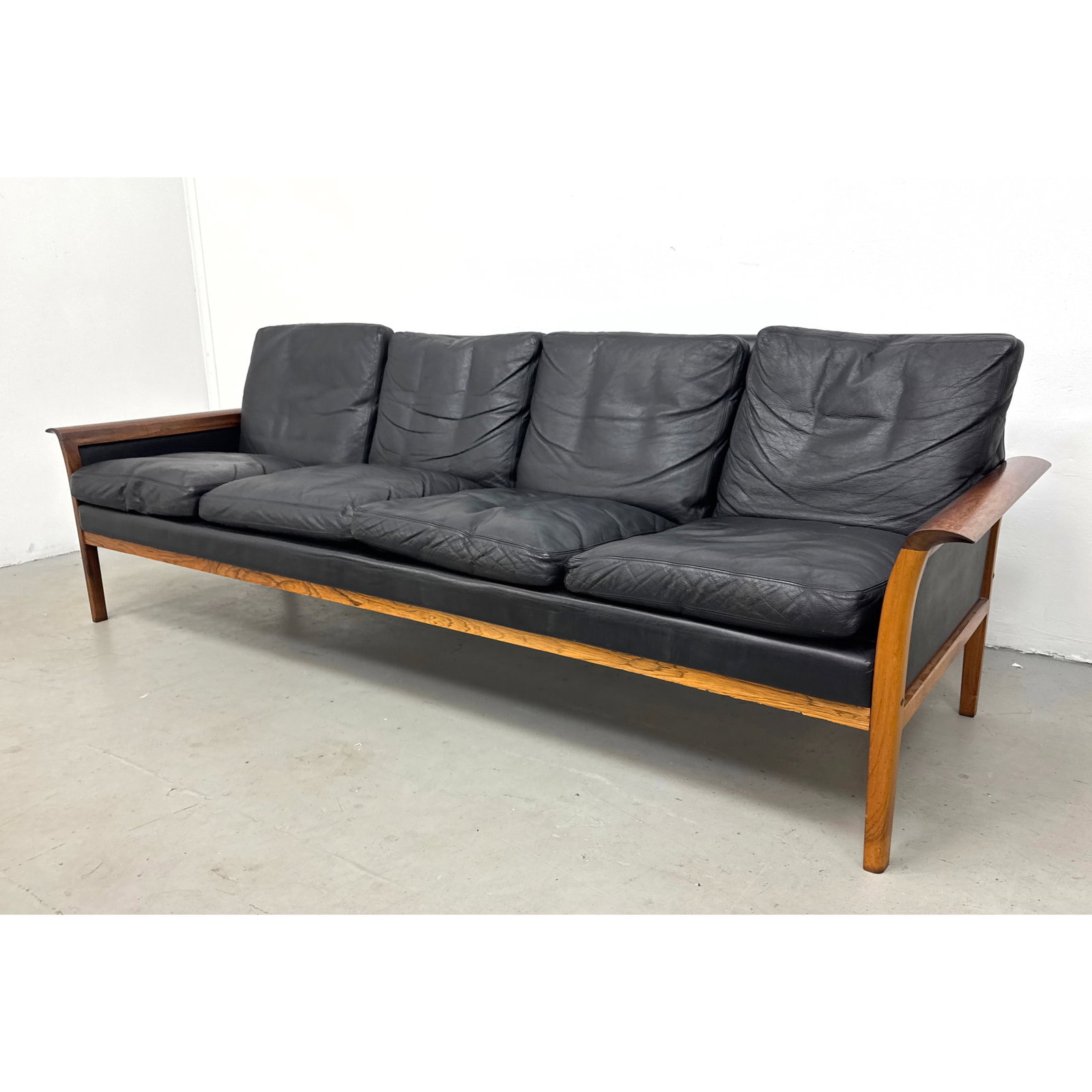 Knut Saeter for Vatne Mobler Rosewood and Black Leather Sofa Couch. Made in Norway. sometimes attrib (1 of 14)