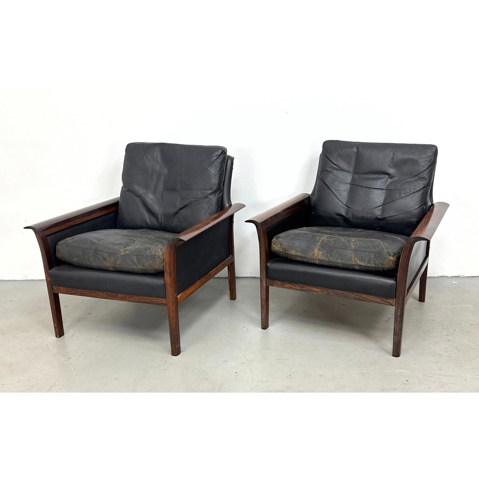 Pair Knut Saeter for Vatne Mobler Rosewood and Black Leather Lounge Chairs. Made in Norway. sometime (1 of 14)