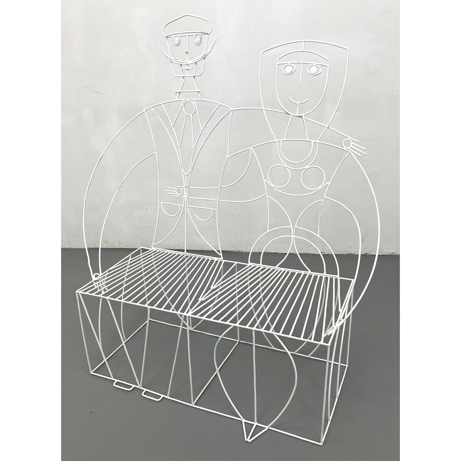 John Risley Monsieur and Madam wire bench. Whimsical outdoor patio bench is constructed from welded (1 of 12)