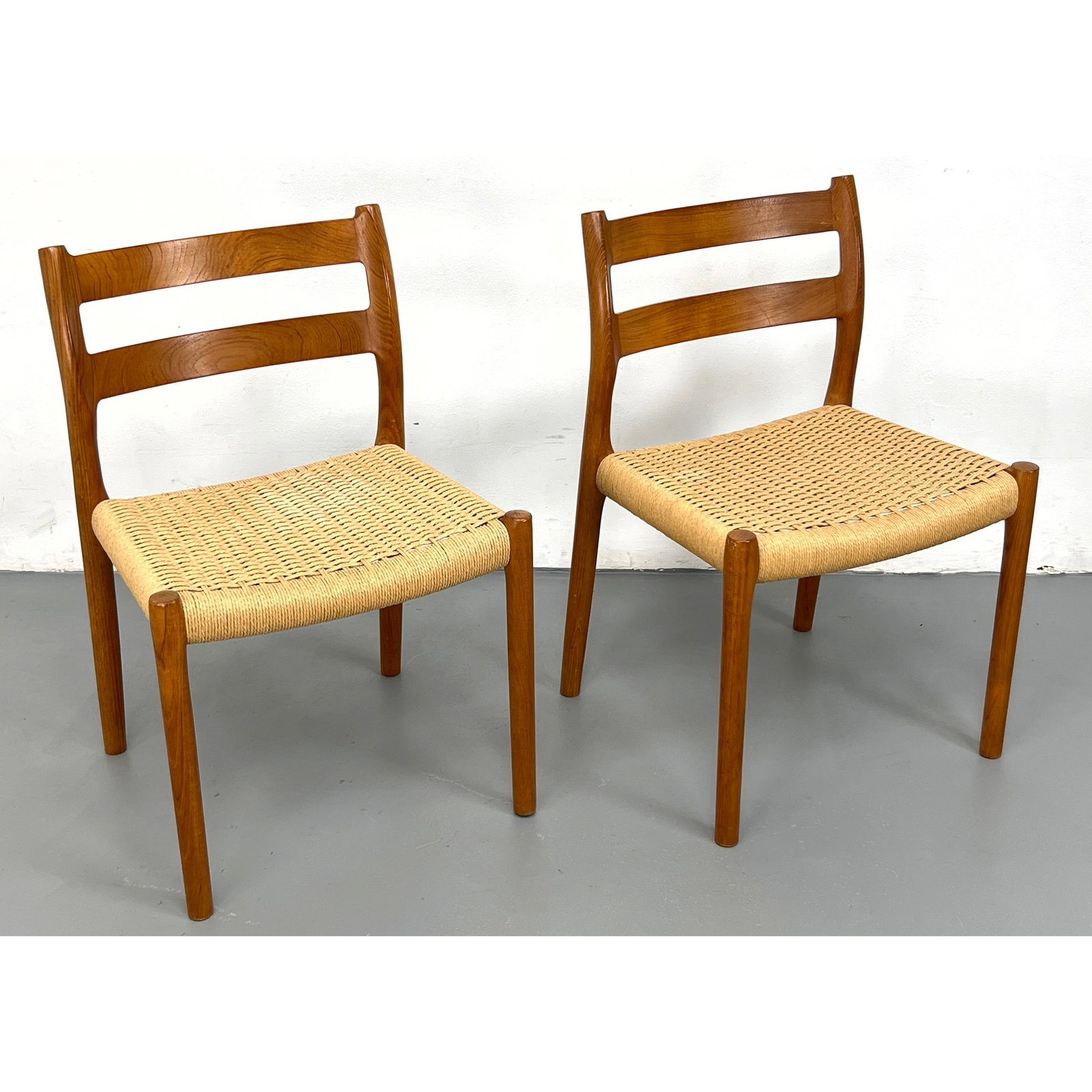 Pair of JL Moller model 84 side chairs. Woven cord seats. (1 of 14)