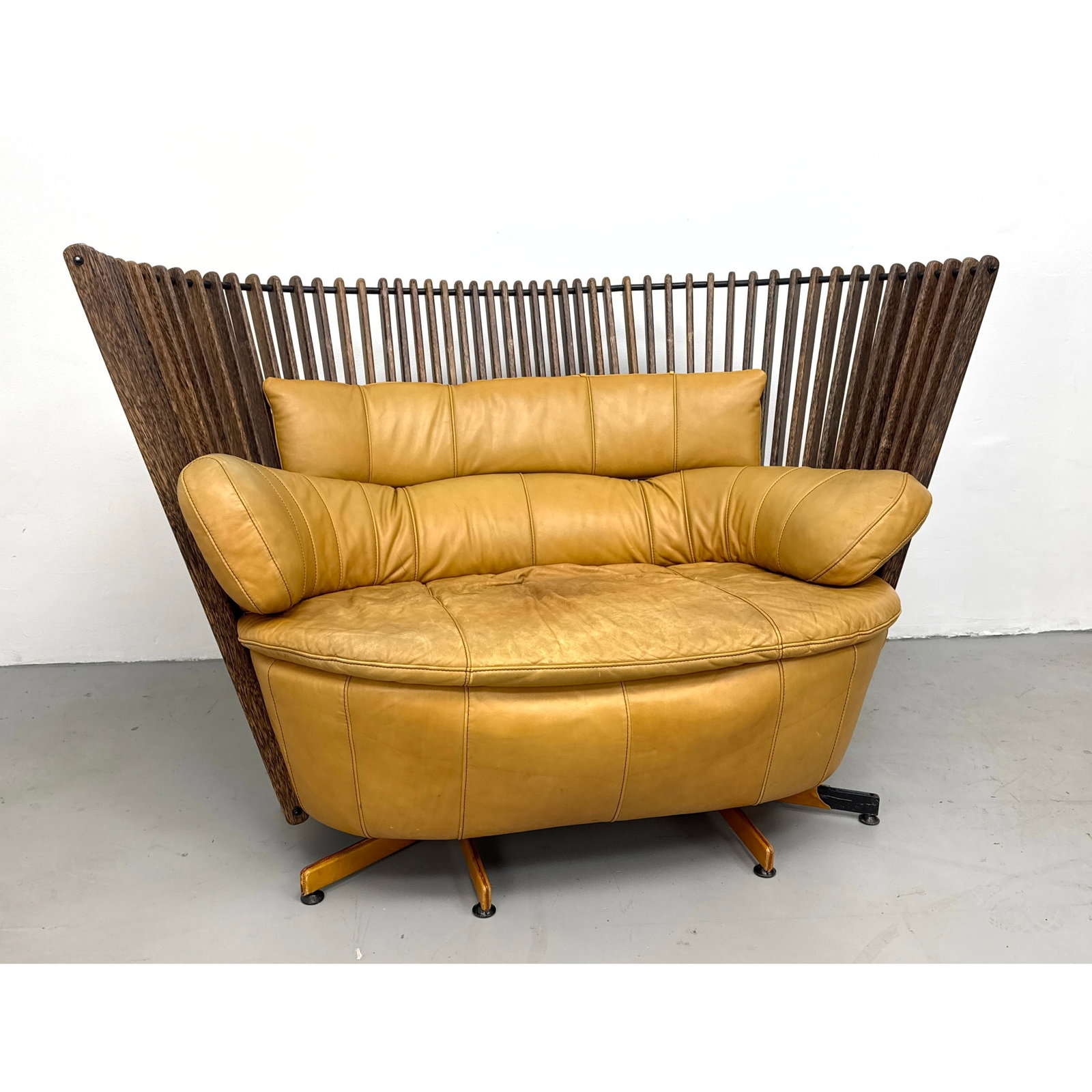 Pacific Green Tavarua Settee love seat Chair Palm wood and leather (1 of 12)