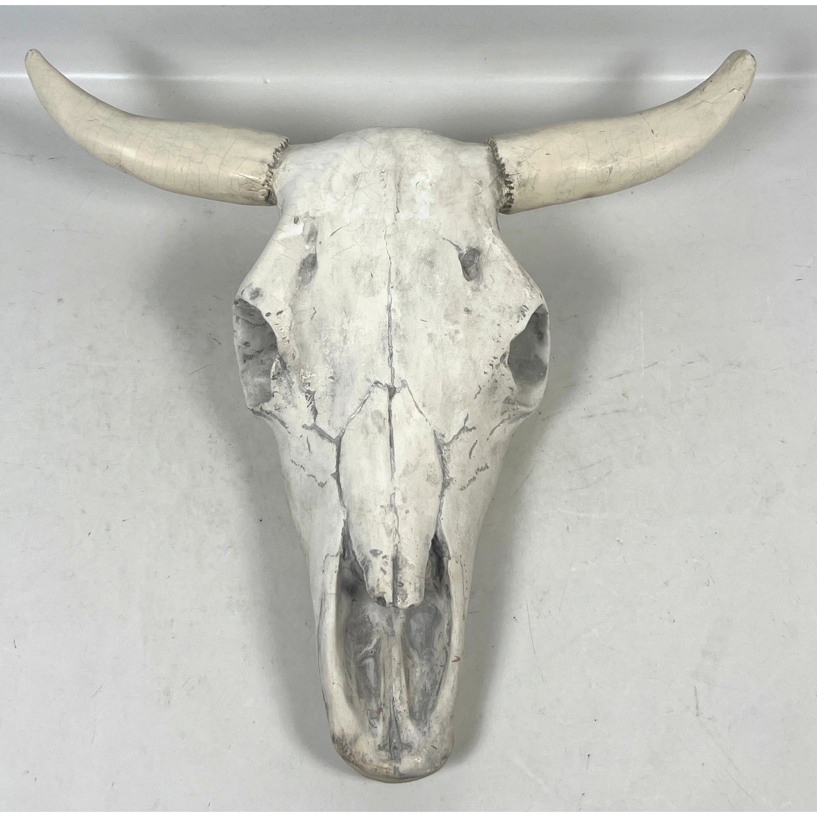 Southwestern Style Decorative Bull Skull Wall Hanging in Faux Bone Plaster with Mounting Wire (1 of 9)