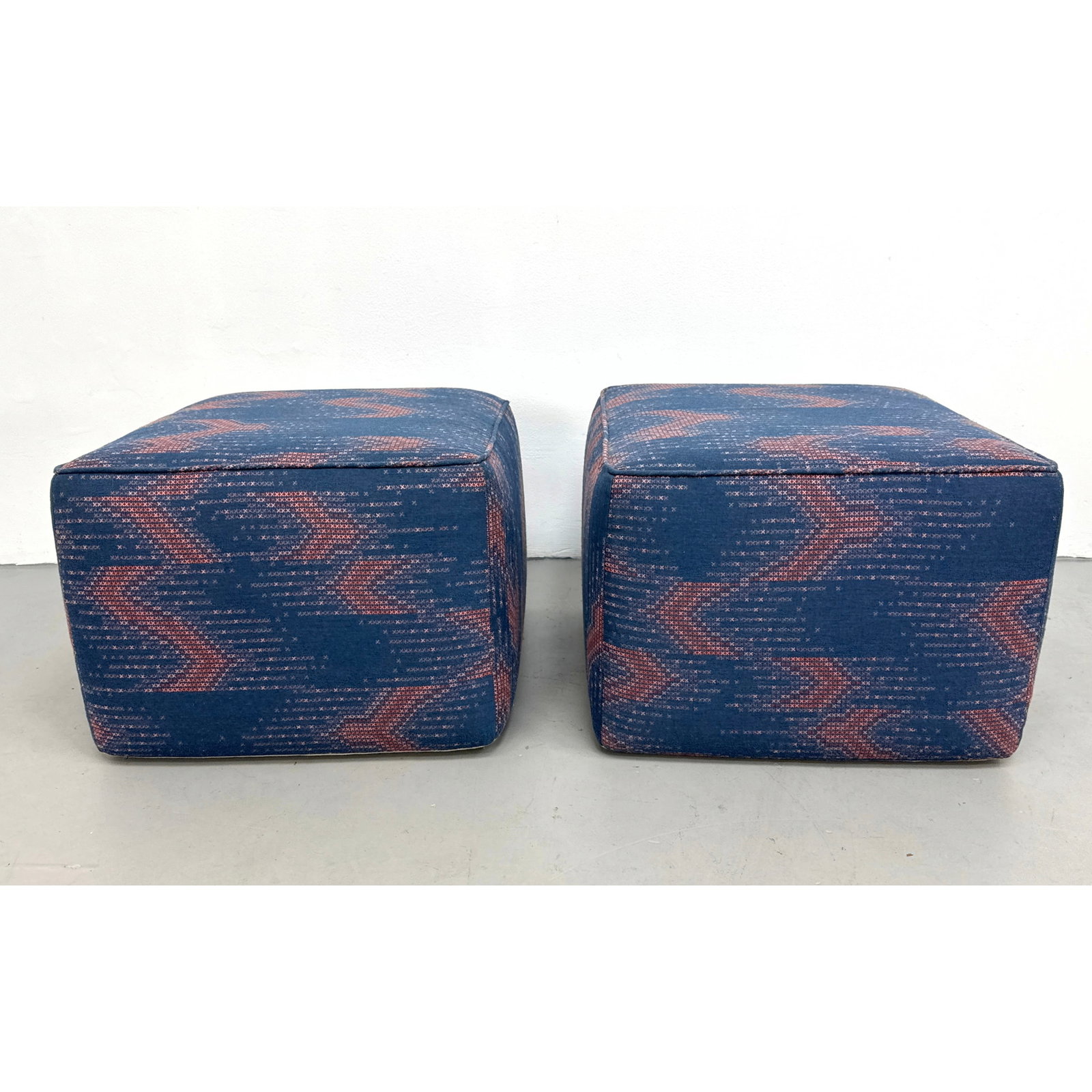 Pair of Square Upholstered Pouf Ottoman Stools (1 of 10)