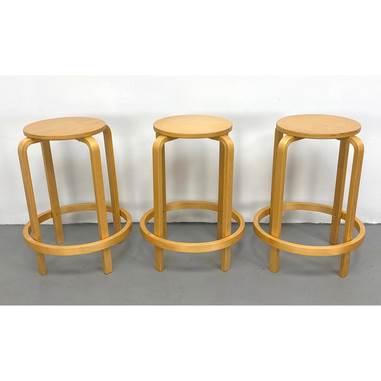 3pc Set Alvar Aalto Style Stacking Tall Stools. Laminate wood. Unmarked. (1 of 17)