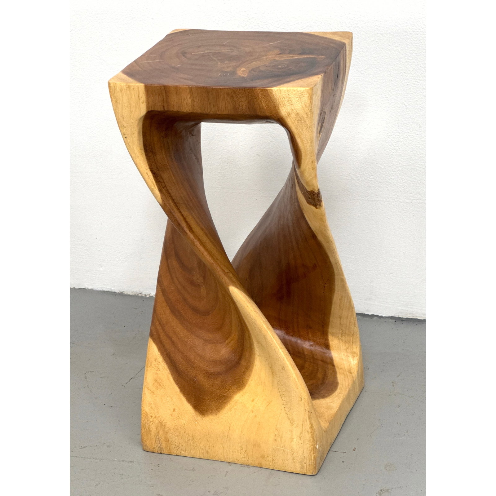 Monkey Pod Wood Twist Stool Pedestal. (1 of 8)