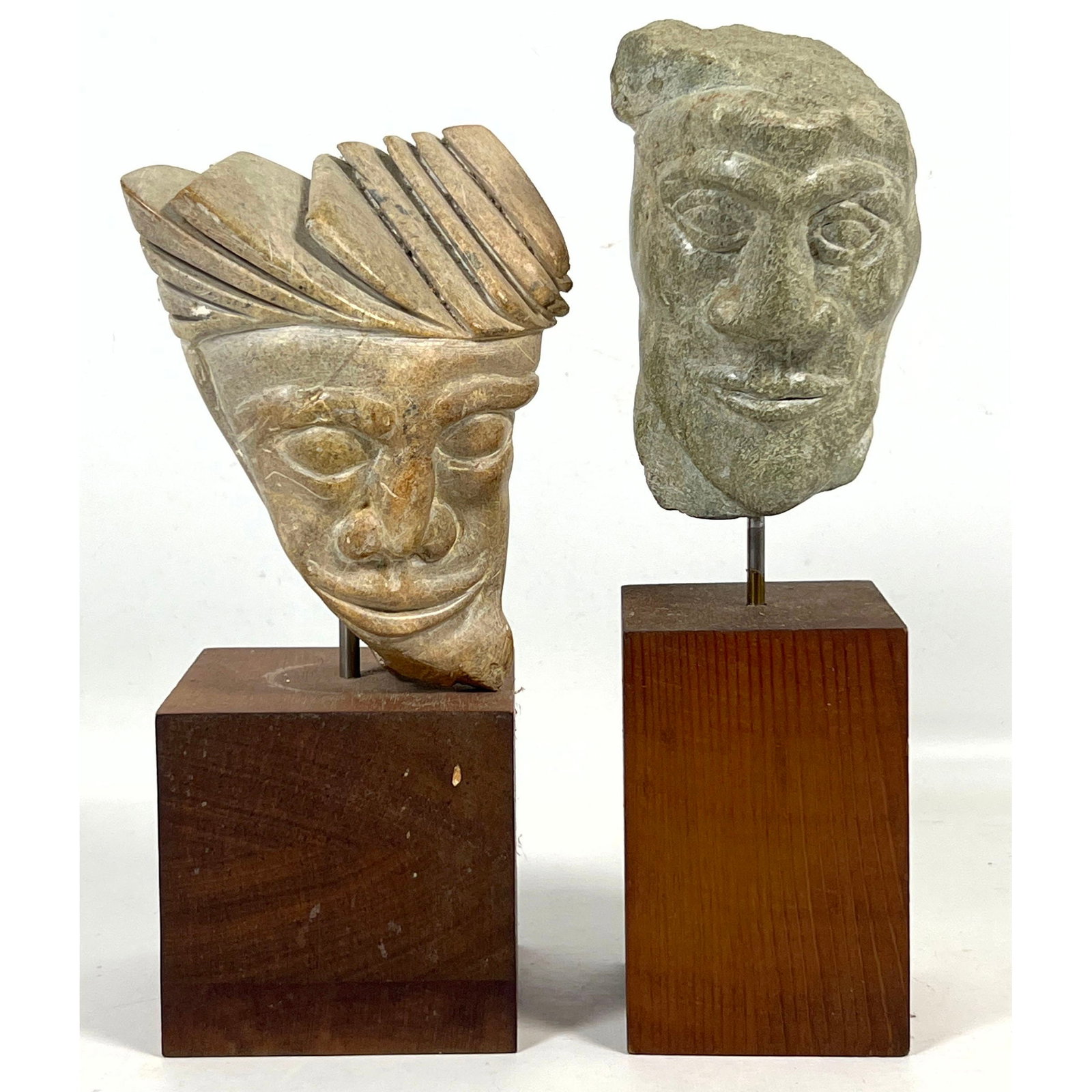 2pcs Stuart Waldman Carved Serpentine and Soapstone Bust Sculptures. (1 of 13)