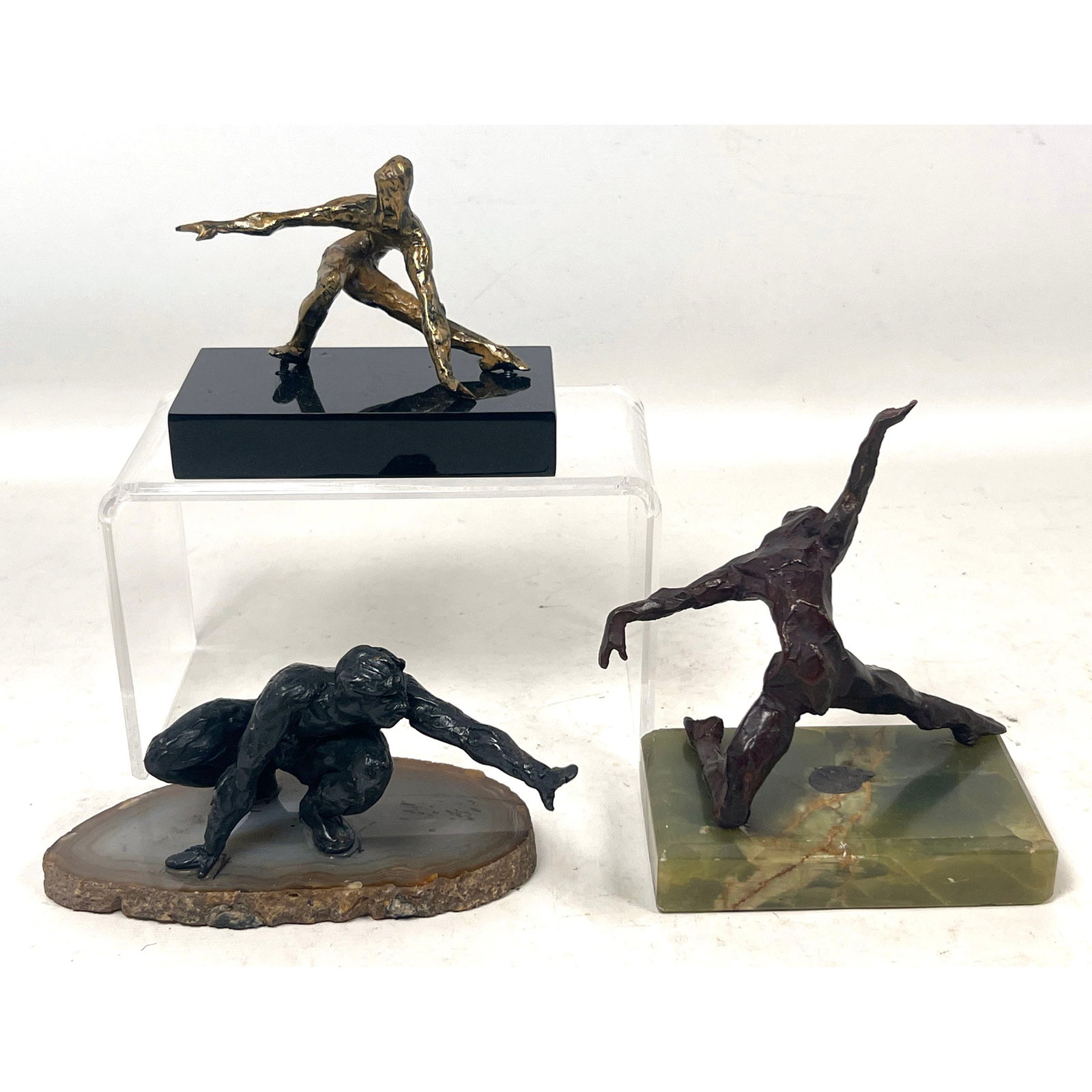 3pcs Modernist Abstract Cast Bronze Figure Sculptures. Unsigned.: 3pcs Modernist Abstract Cast Bronze Figure Sculptures. Unsigned. Dimensions: Height: 6.5 inches, Width: 4.75 inches, Depth: 3 inches. --- US Packing and Shipping charge: In house shipping available. W