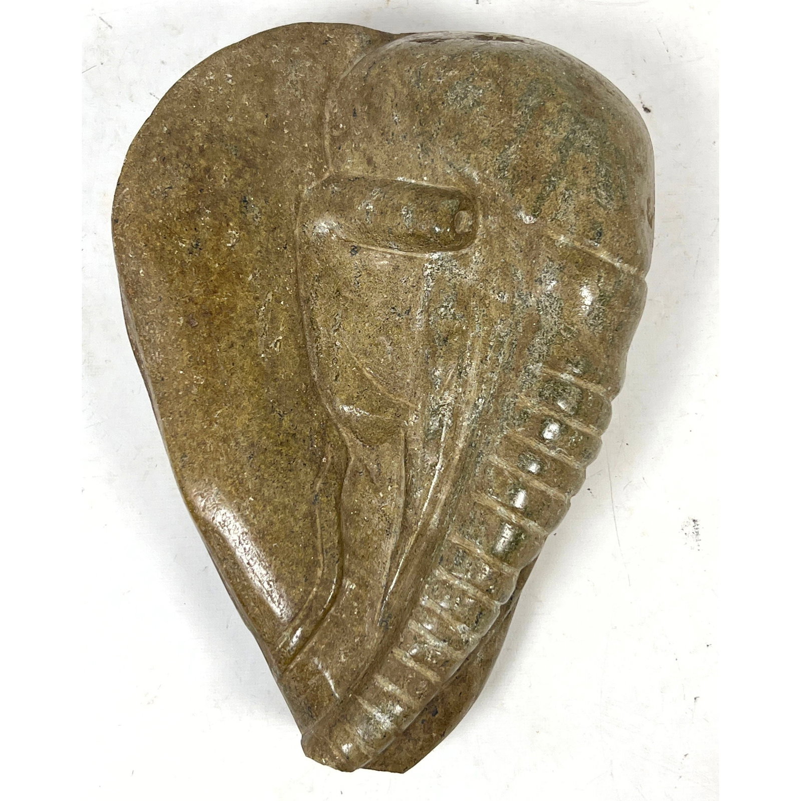 Herman Waldman Carved Serpentine Soapstone Stylized Elephant Sculpture.: Herman Waldman Carved Serpentine Soapstone Stylized Elephant Sculpture. Dimensions: Height: 11 inches, Width: 8 inches. --- US Packing and Shipping charge: In house shipping available. Will be