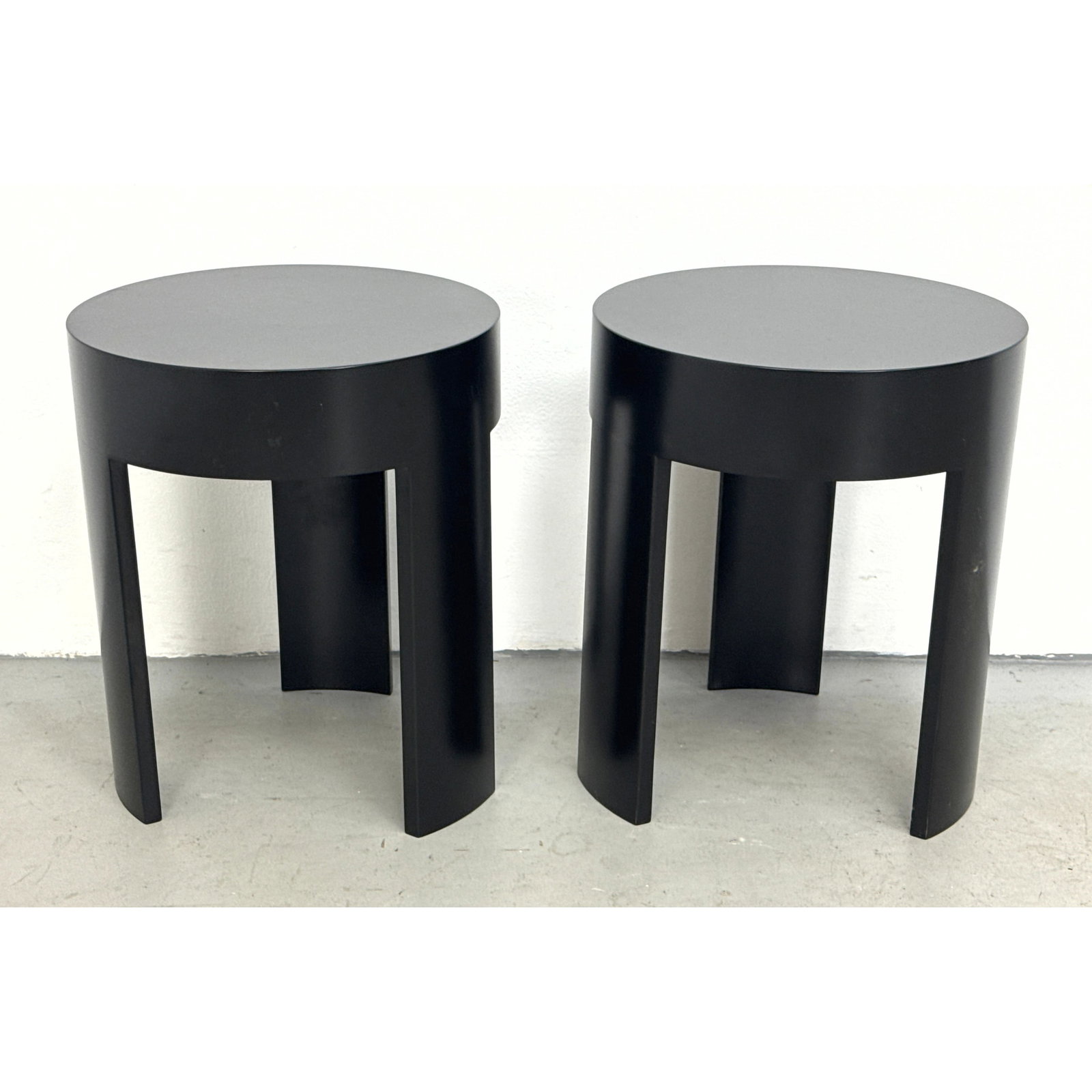 Pair Laminated Black Lacquer Side Tables.: Pair Laminated Black Lacquer Side Tables. Dimensions: Height: 18 inches, Width: 16 inches, Depth: 16 inches. ---