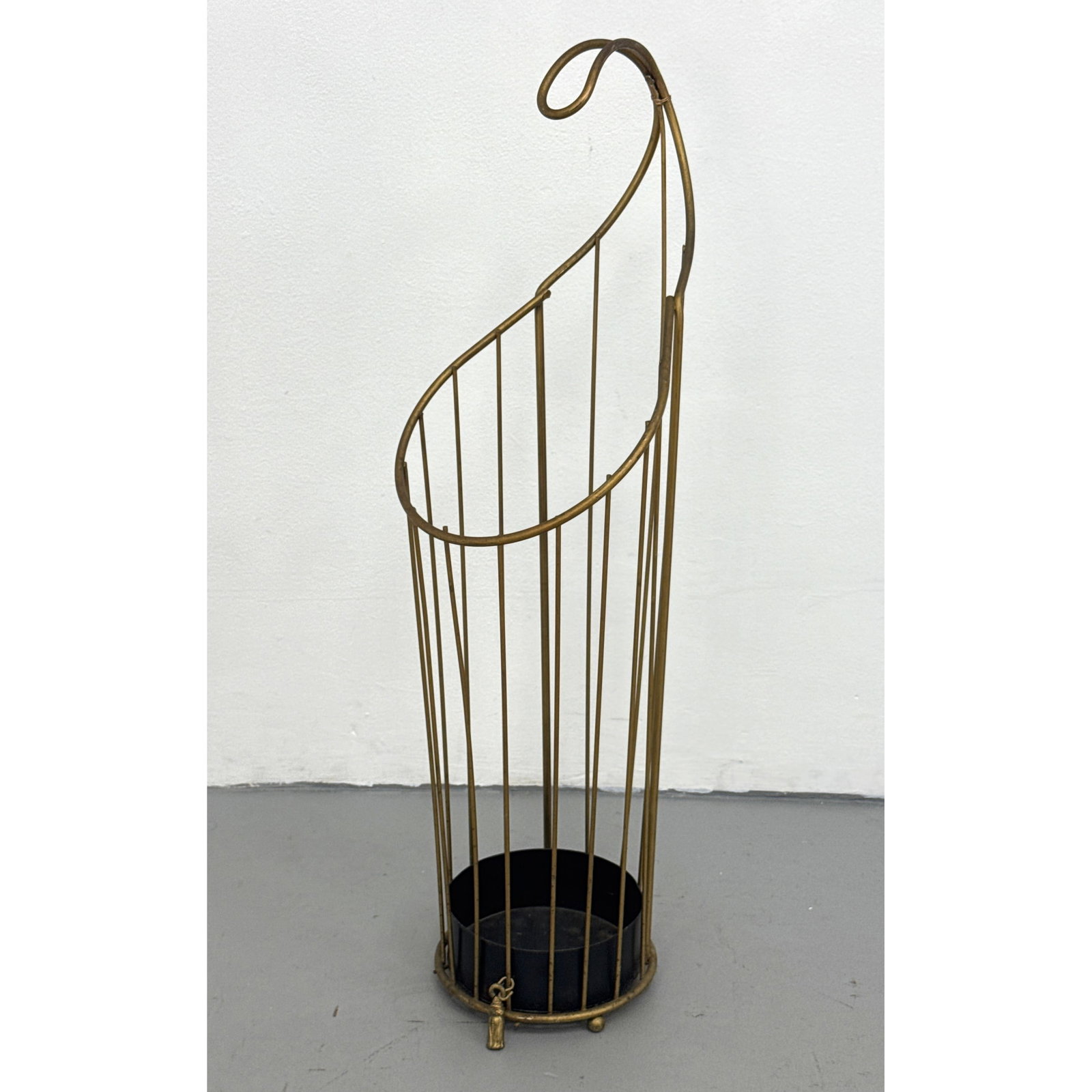 Mid-Century Modern Brass Toned Wire Umbrella Stand. Mathieu Mategot style. Unsigned. (1 of 10)