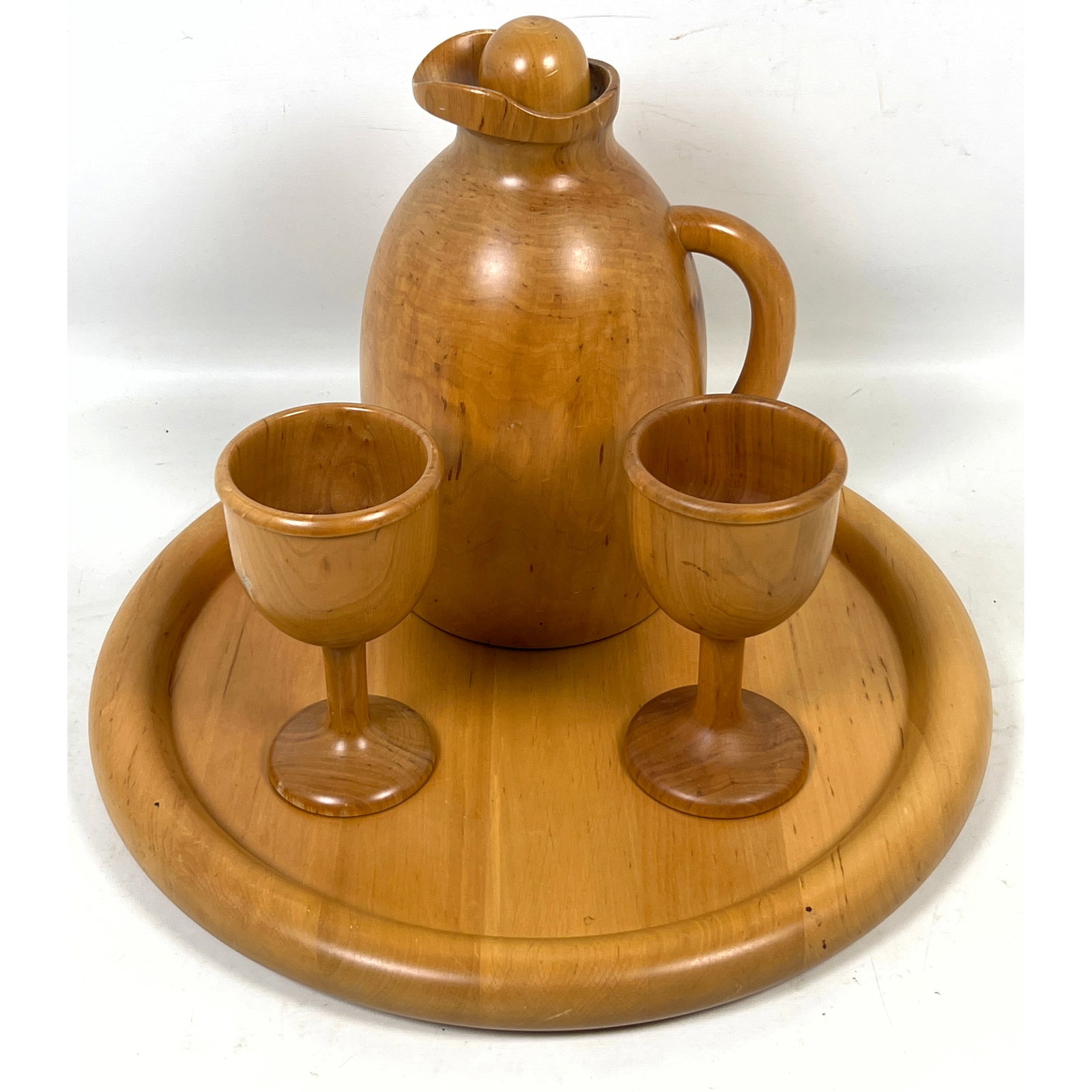 Manzoni Pietro for Vietri Italian Carved Wood 4pc Serving Set with Pitcher Goblets and Tray. (1 of 16)