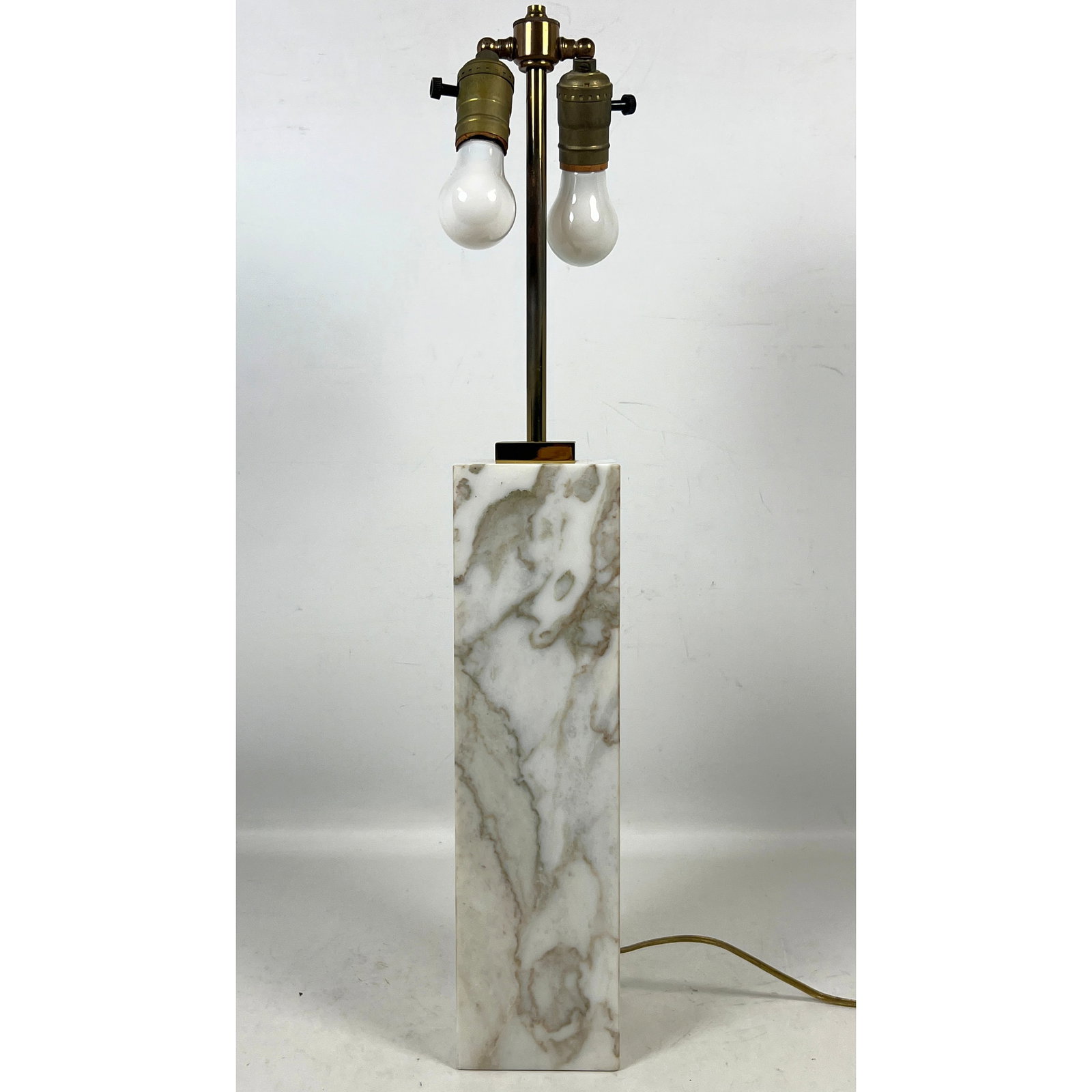 Marble and Brass Square Column Table Lamp Robsjohn Gibbings style. Unmarked (1 of 11)