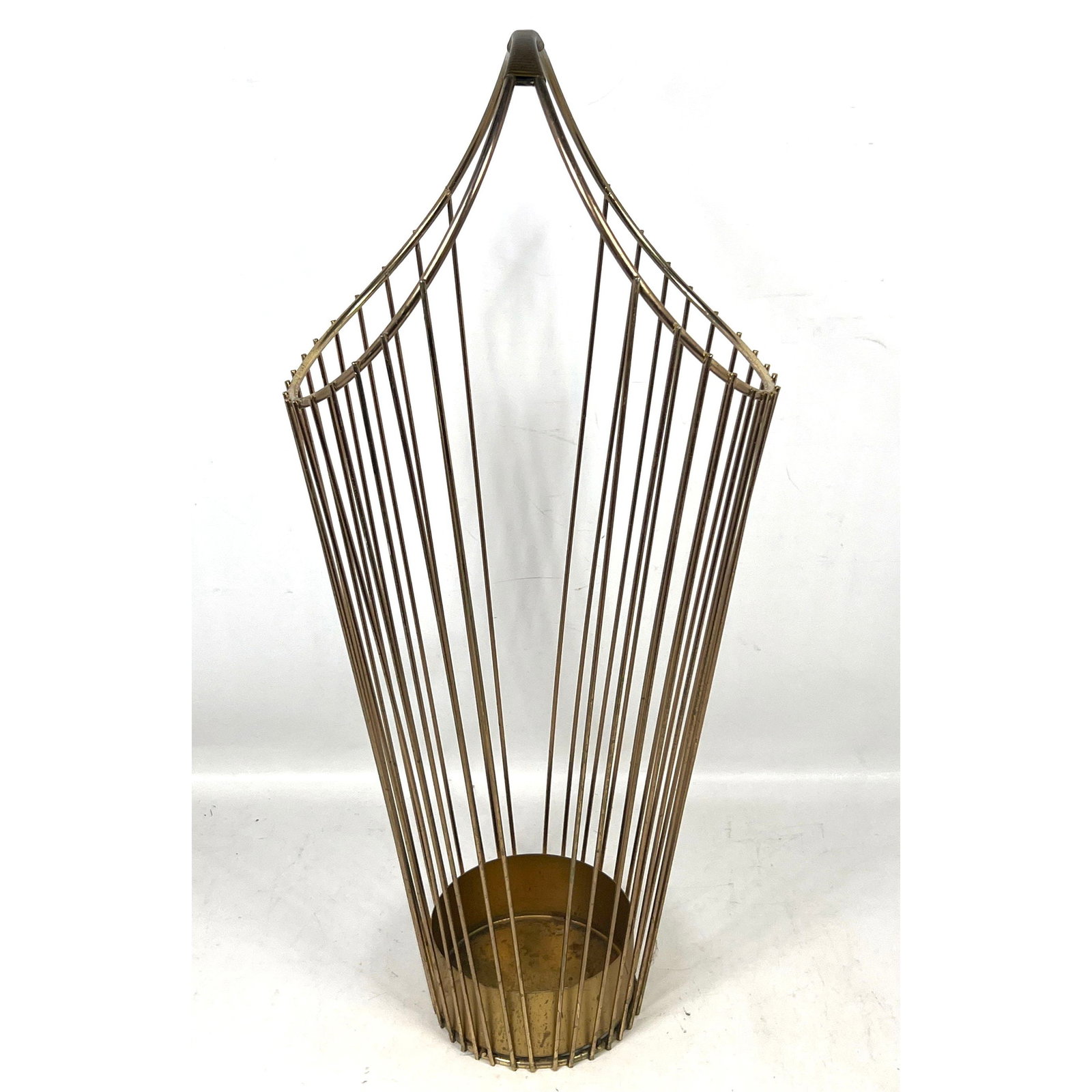 Mid-Century Modern Brass Plated Wire Umbrella Stand in the Style of Mathieu Mategot with Wrapped Han (1 of 10)
