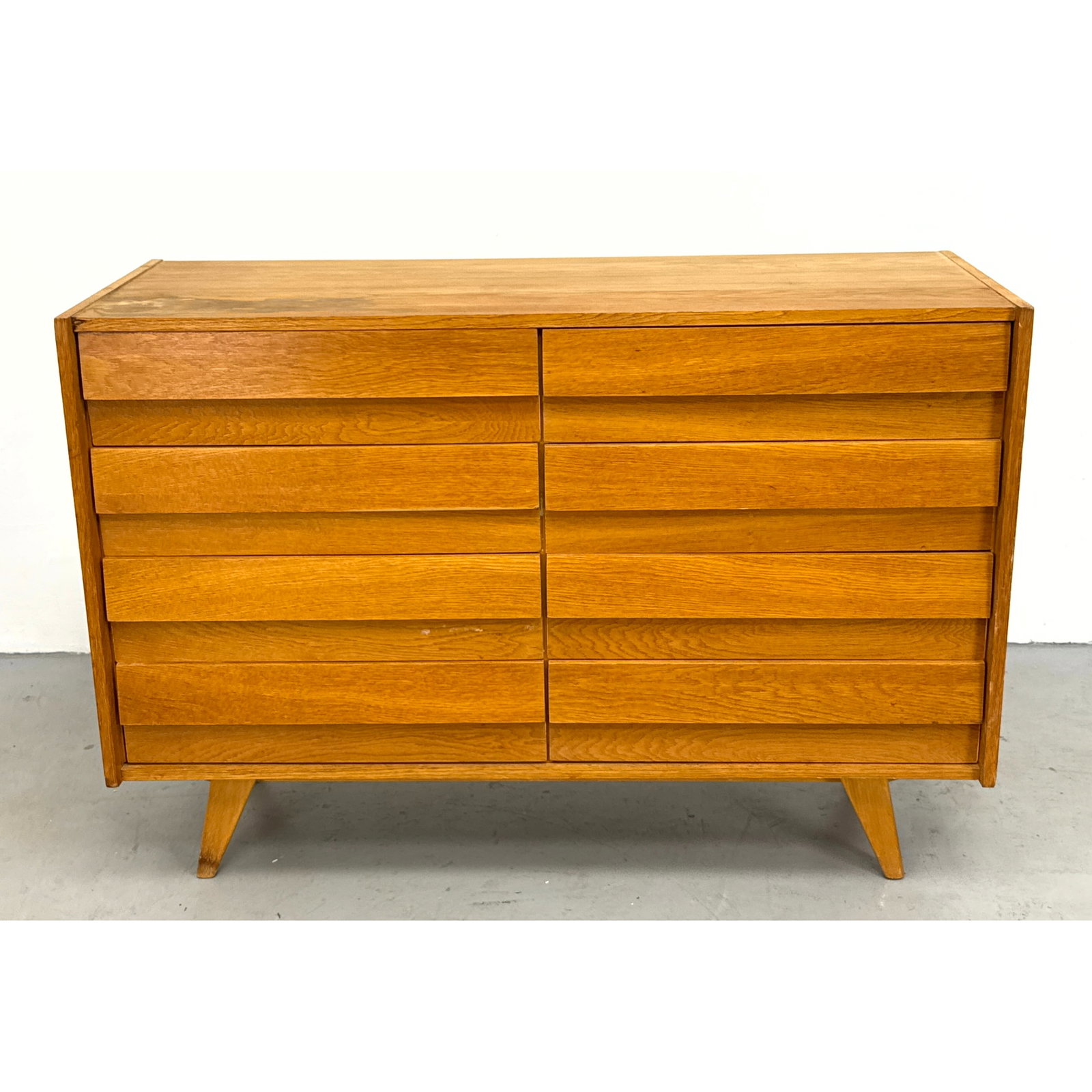 Jiri Jiroutek for Interior Praha Model U-453 Mid-Century Modern Oak Veneer 8 Drawer Lowboy Chest Dre (1 of 13)