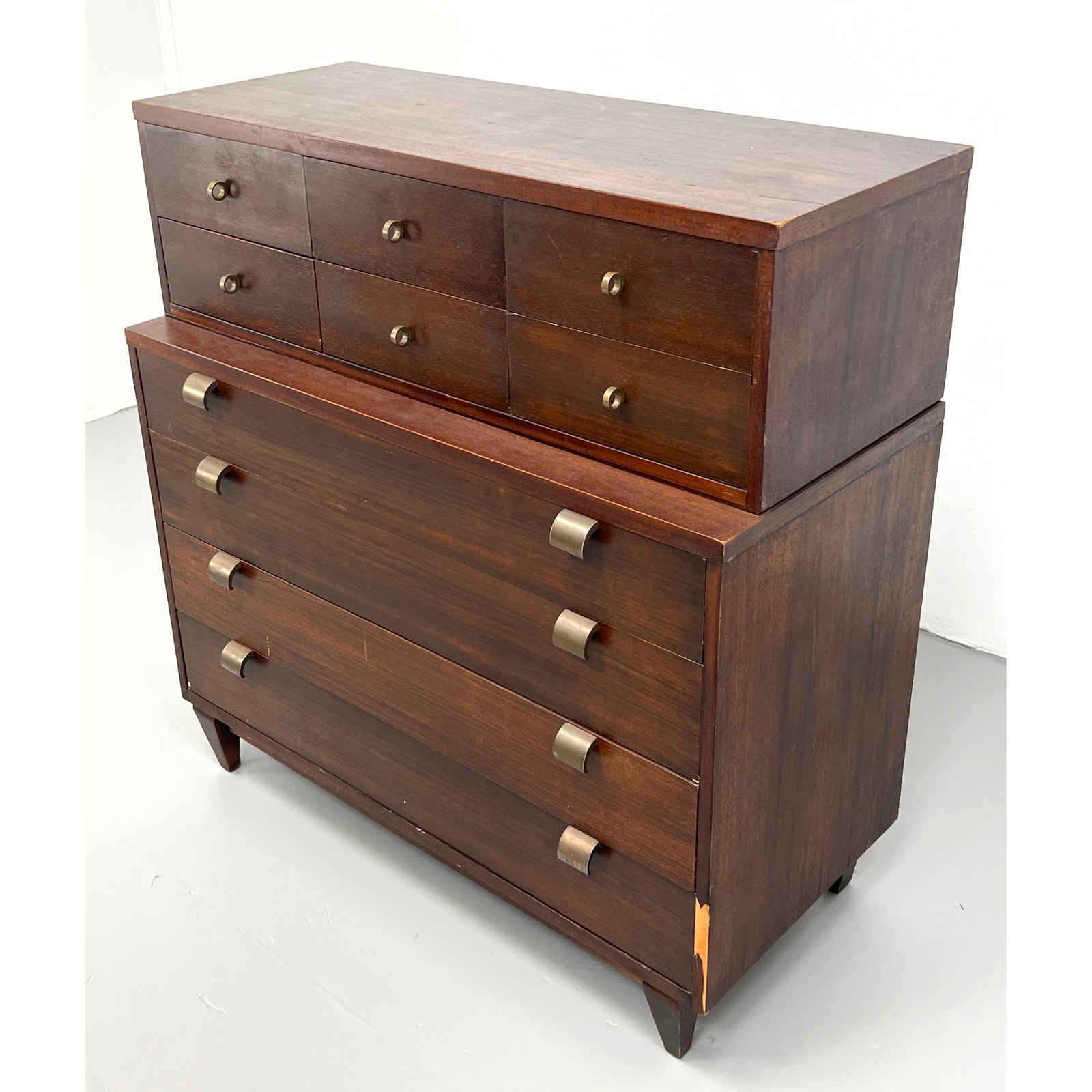 American of Martinsville Mid-Century Modern Walnut Chest-on-Chest Tall Dresser. Model 4822. (1 of 16)