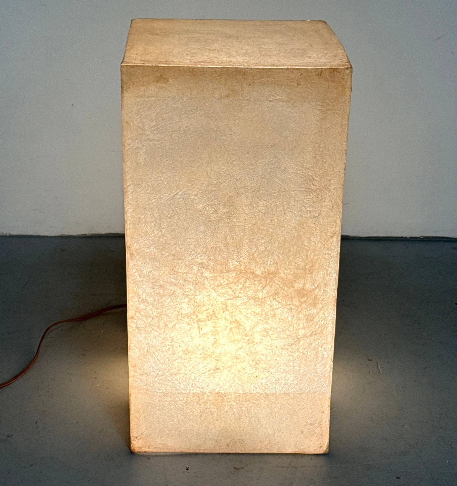Amber toned translucent fiberglass illuminated pedestal or display plinth with internal light fixtur (1 of 9)