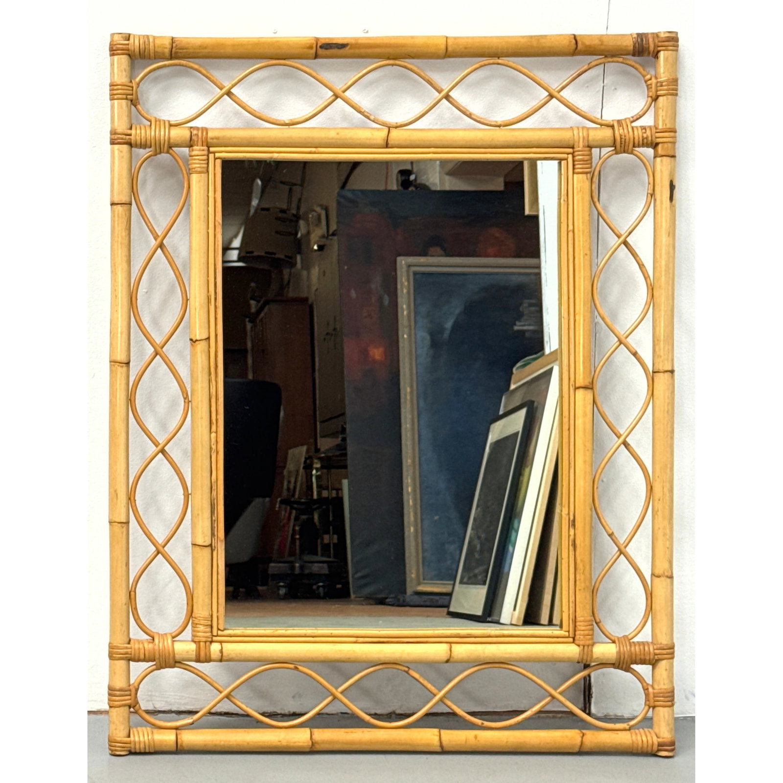 Mid-Century French Riviera Style Bamboo and Rattan Wall Mirror (1 of 8)