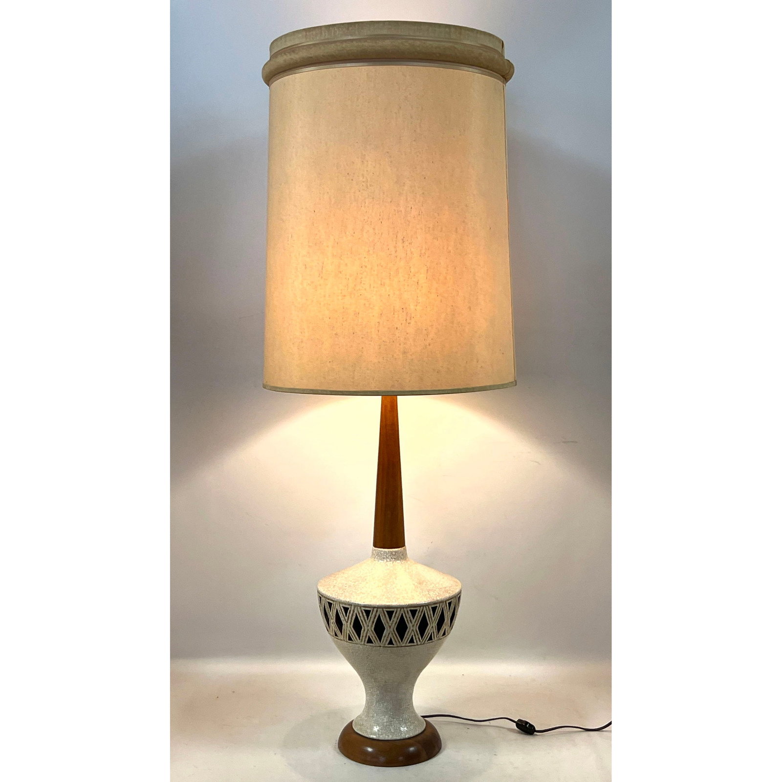 Walnut and Ceramic Pierced Mid Century Tall Table Lamp (1 of 12)