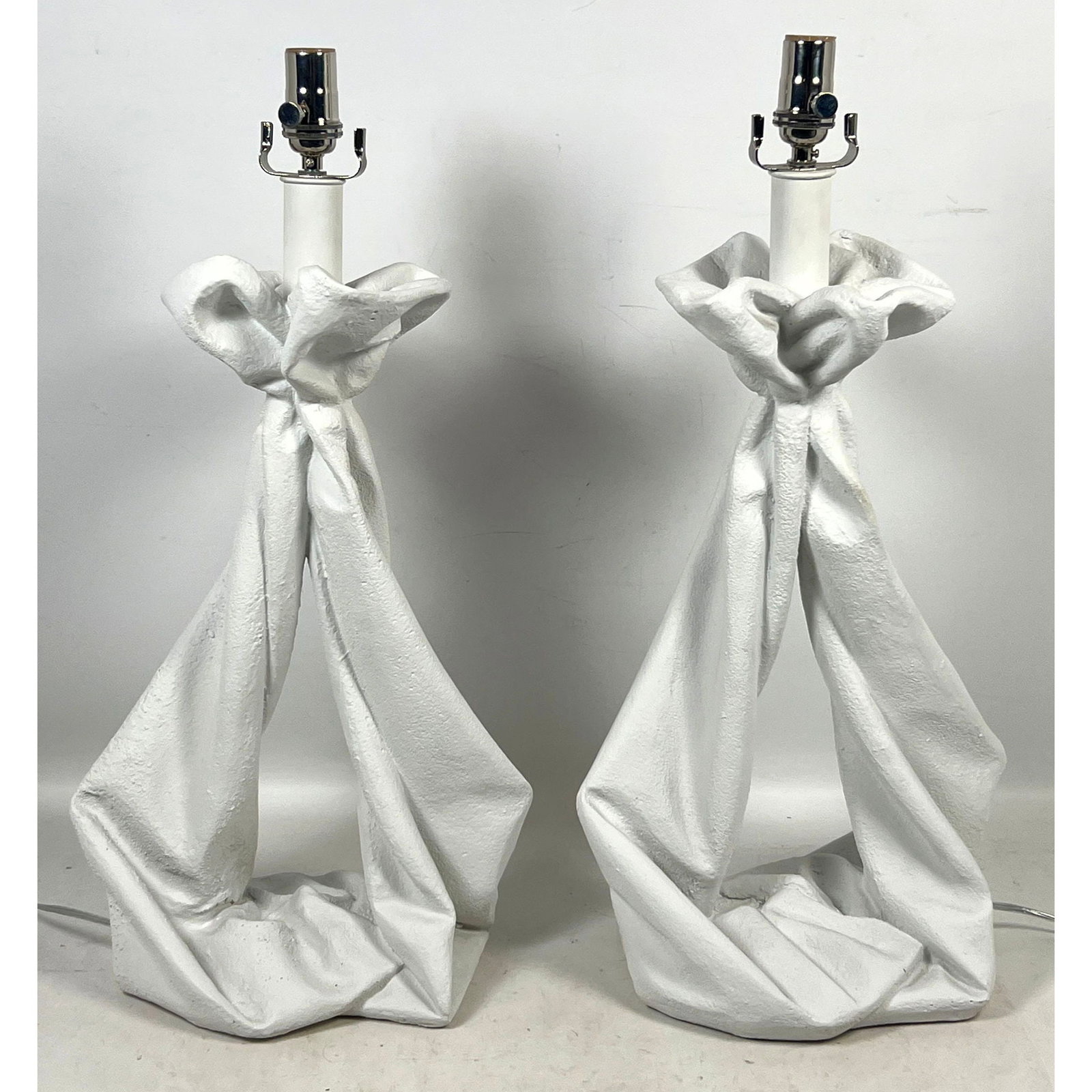 Pair of plaster table lamps in the manner of John Dickinson with draped and knotted fabric form. Uns (1 of 11)