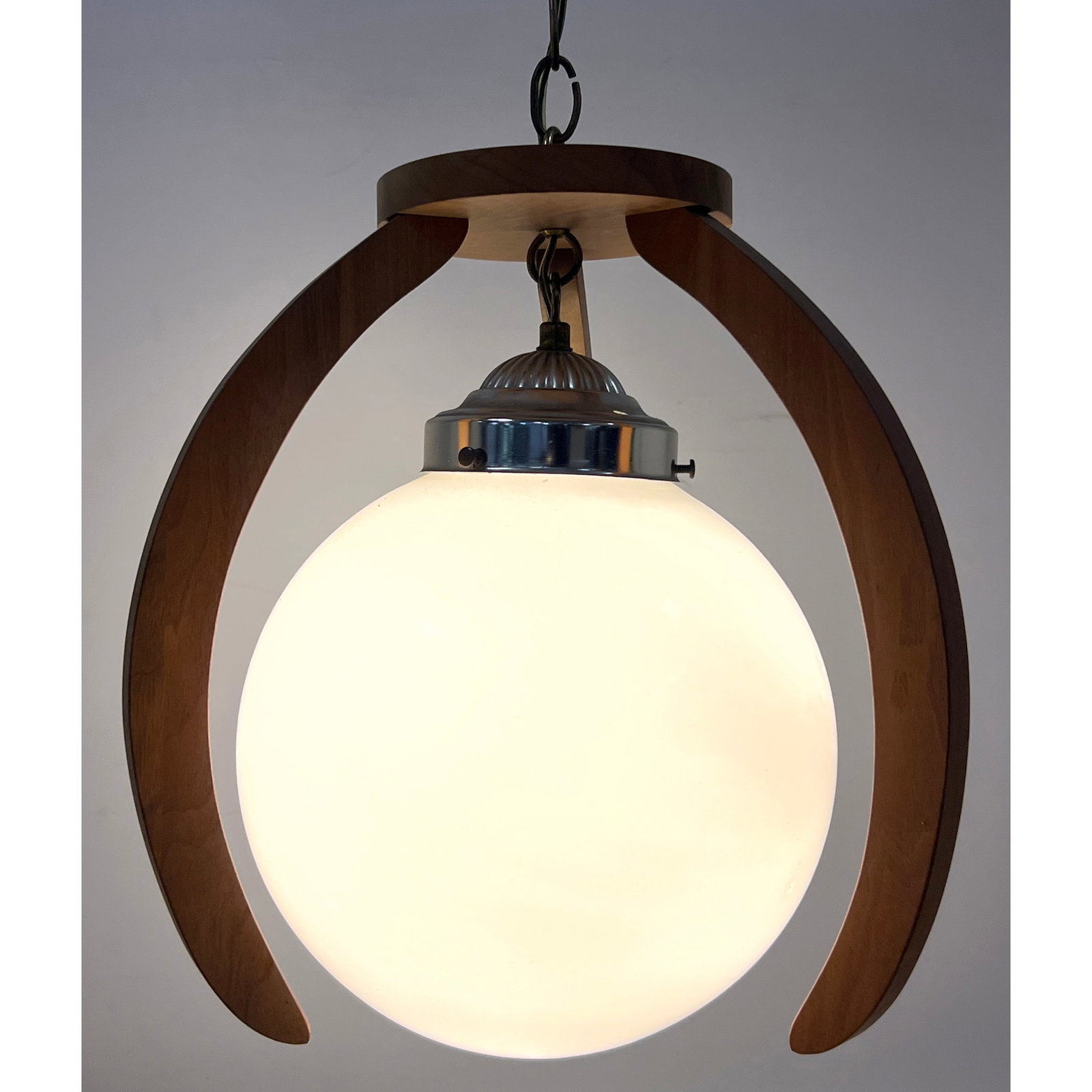 Mid-Century Modern Swag Pendant Lamp in the style of Modeline of California with Walnut Finished Ben (1 of 8)