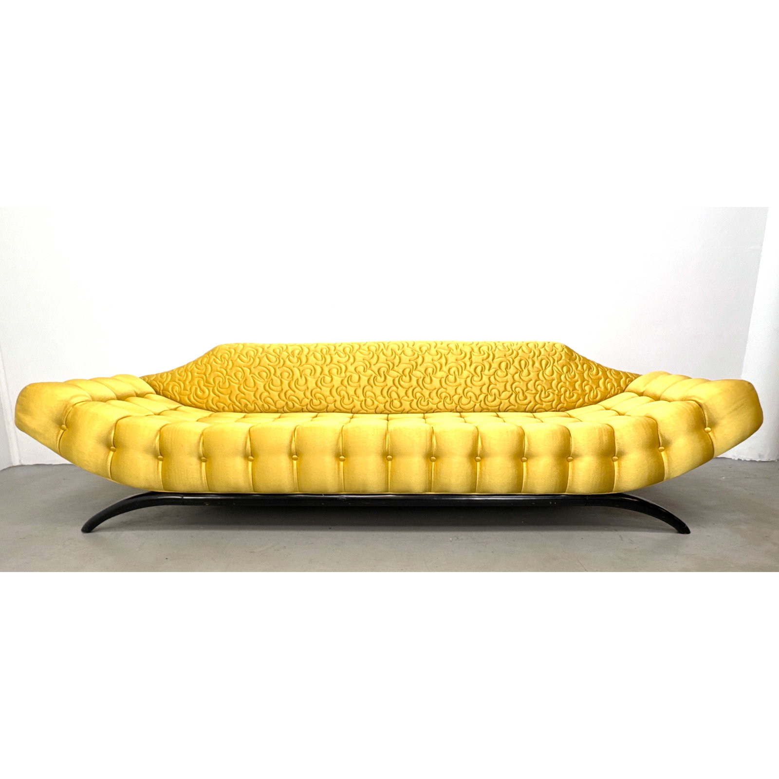 Harris of California Samoa Gondola Sofa with gold biscuit tufted upholstery and black finished wood (1 of 15)
