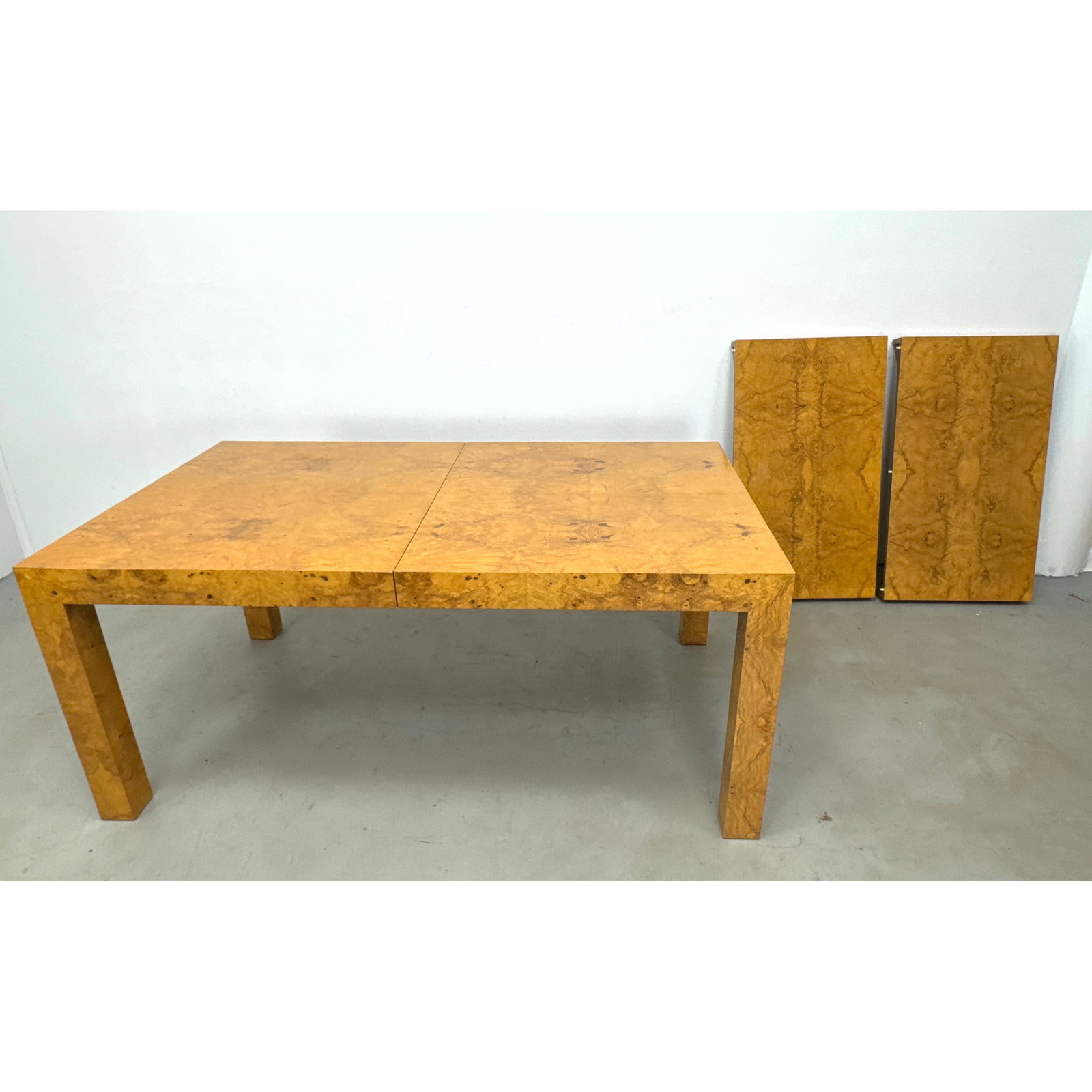 Milo Baughman Style Book matched Burl Wood Extension Dining Table. (1 of 11)