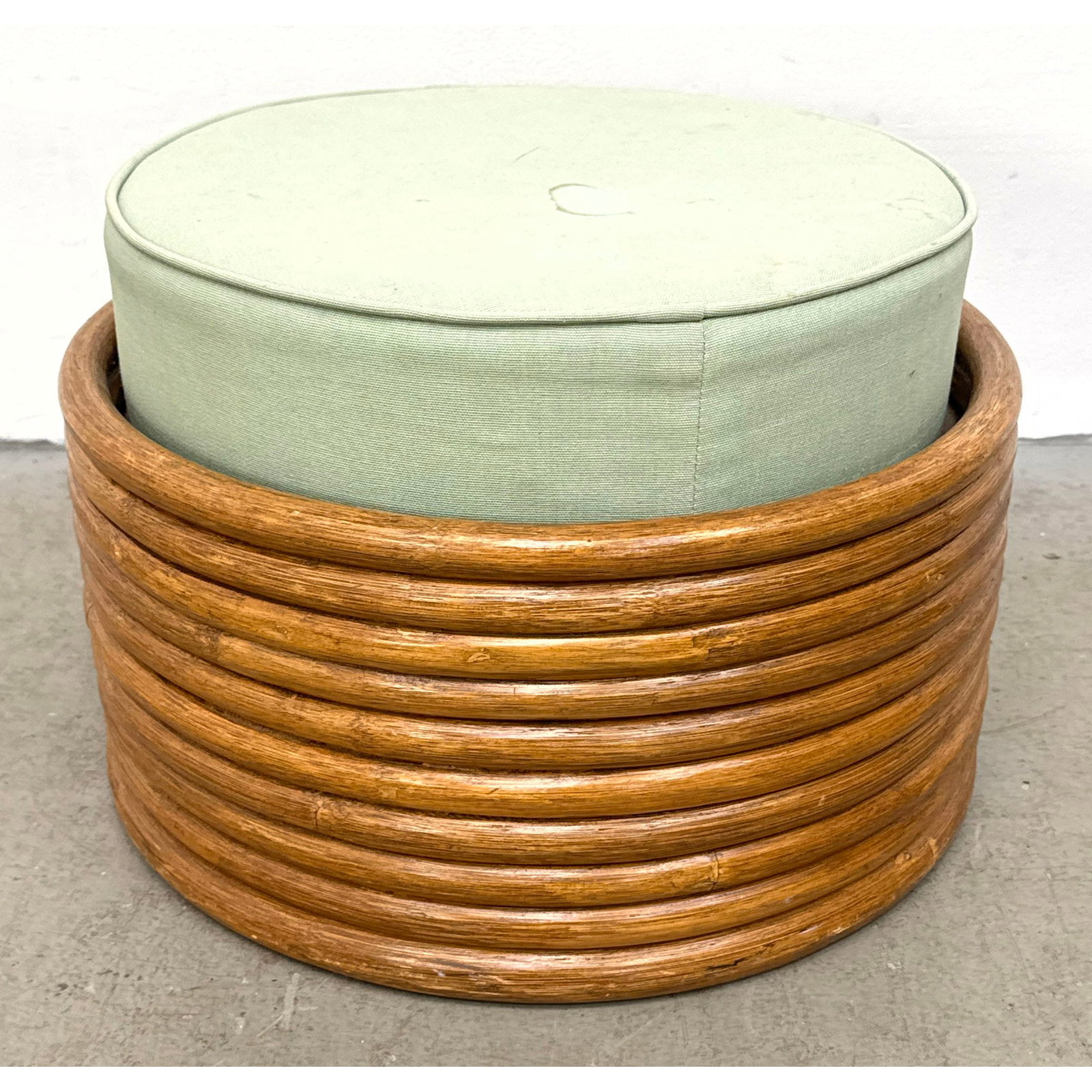Vintage Paul Frankl Style Bent Bamboo revolving top Ottoman Footstool (1 of 6)