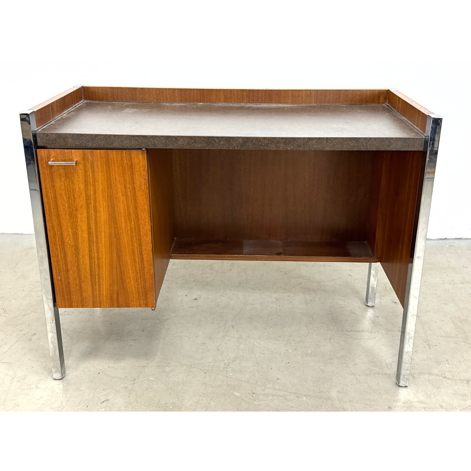 Small Walnut and Chrome Secretary Desk with Interior Paper Organizer (1 of 10)