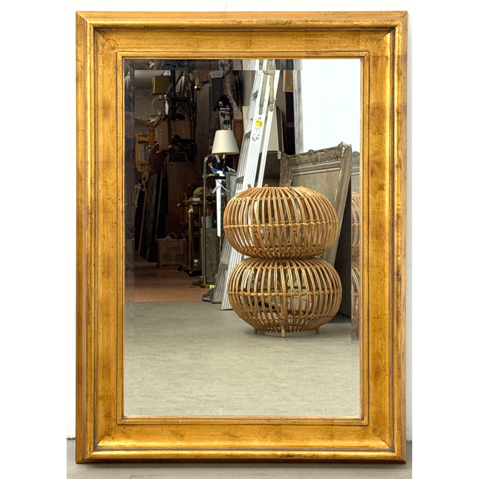 Large Contemporary American Gilt Wood Beveled Wall Mirror with Stepped Molding and Burnished Gold Le (1 of 7)