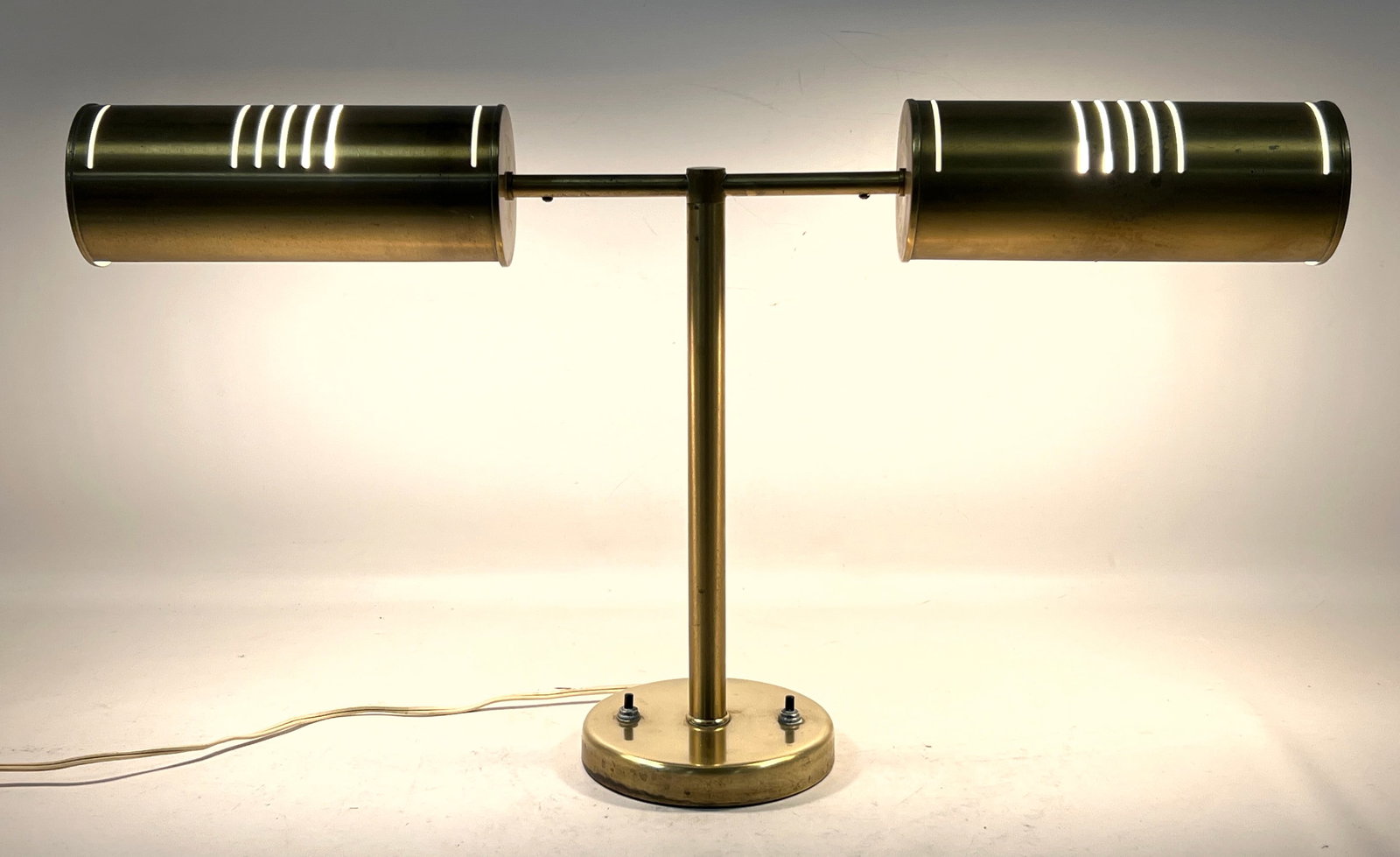 Mid Century Modern Nessen Lamps 2 Arm Brass Table Lamp with Weighted Base and Dual Toggle Switches a (1 of 14)