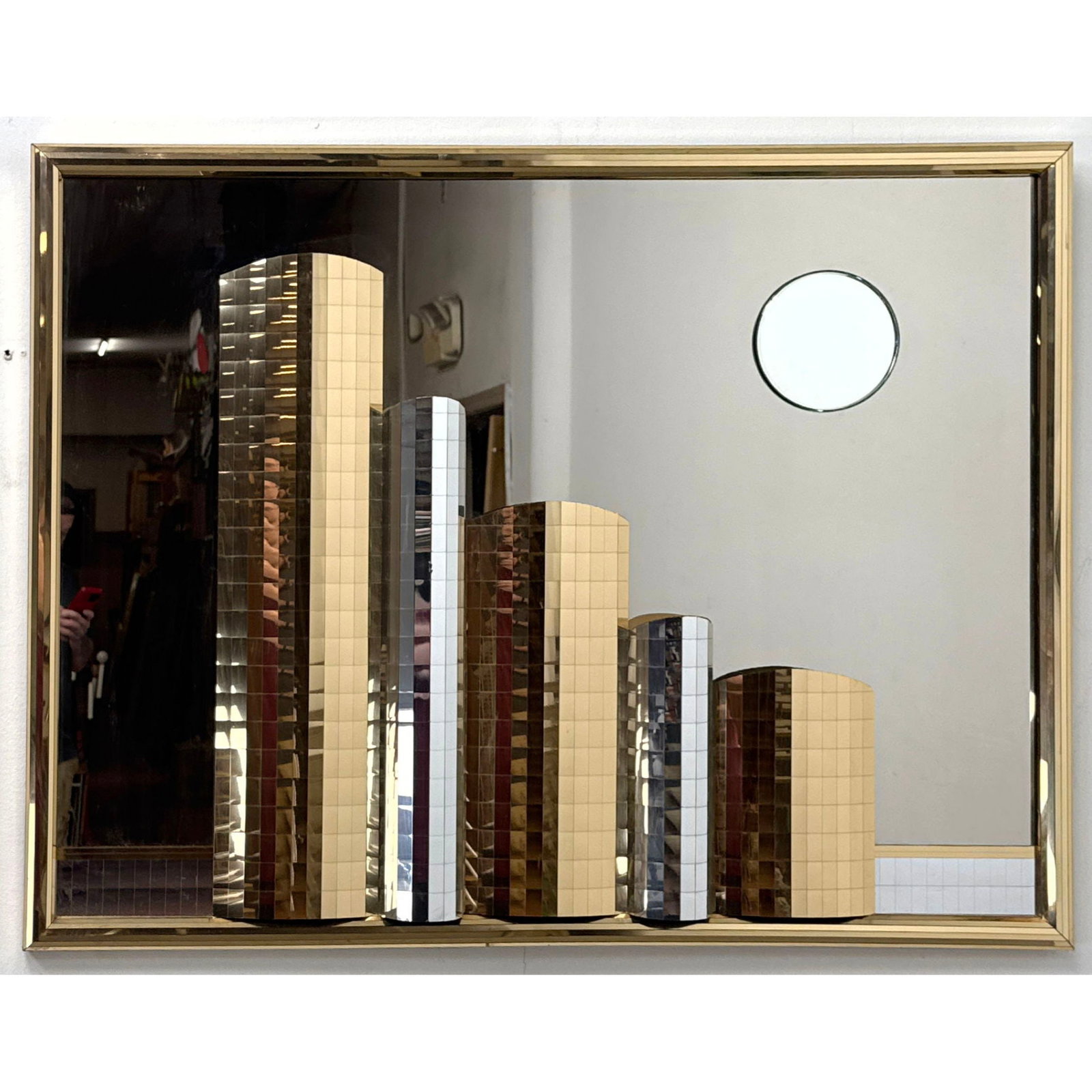 Large Hollywood Regency Mirrored Cityscape Wall Mirror Sculpture. Acrylic and glass. (1 of 11)