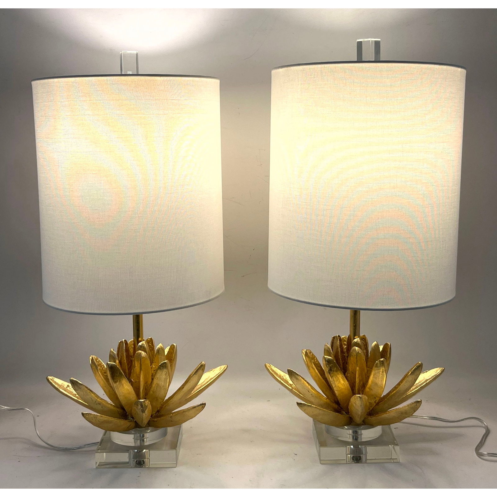 Pair Maison Charles Style Gilt Agave Table Lamps with Acrylic Bases. resin (1 of 13)