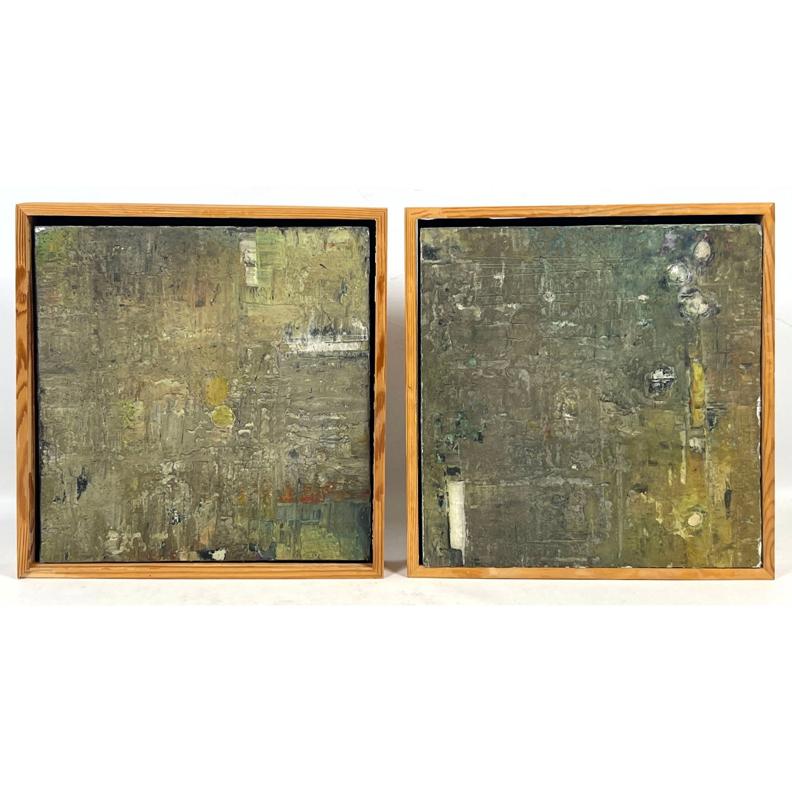Pair of Jorge Caligiuri Abstract Fresco Paintings on Wood Panel titled Eternal I and Eternal II. Sig (1 of 12)