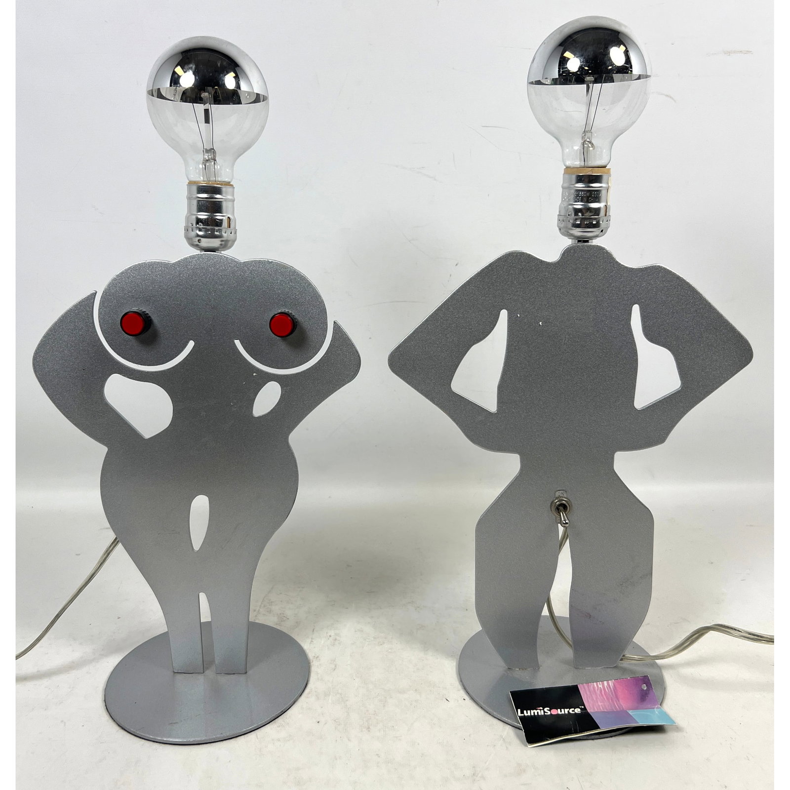 Pair of LumiSource Silver Finished Metal Adam and Eve Pop Art Erotic Silhouette Table Lamps: Pair of LumiSource Silver Finished Metal Adam and Eve Pop Art Erotic Silhouette Table Lamps Dimensions: Height: 19 inches, Width: 10 inches, Depth: 6 inches. --- US Packing and Shipping charge: In hou