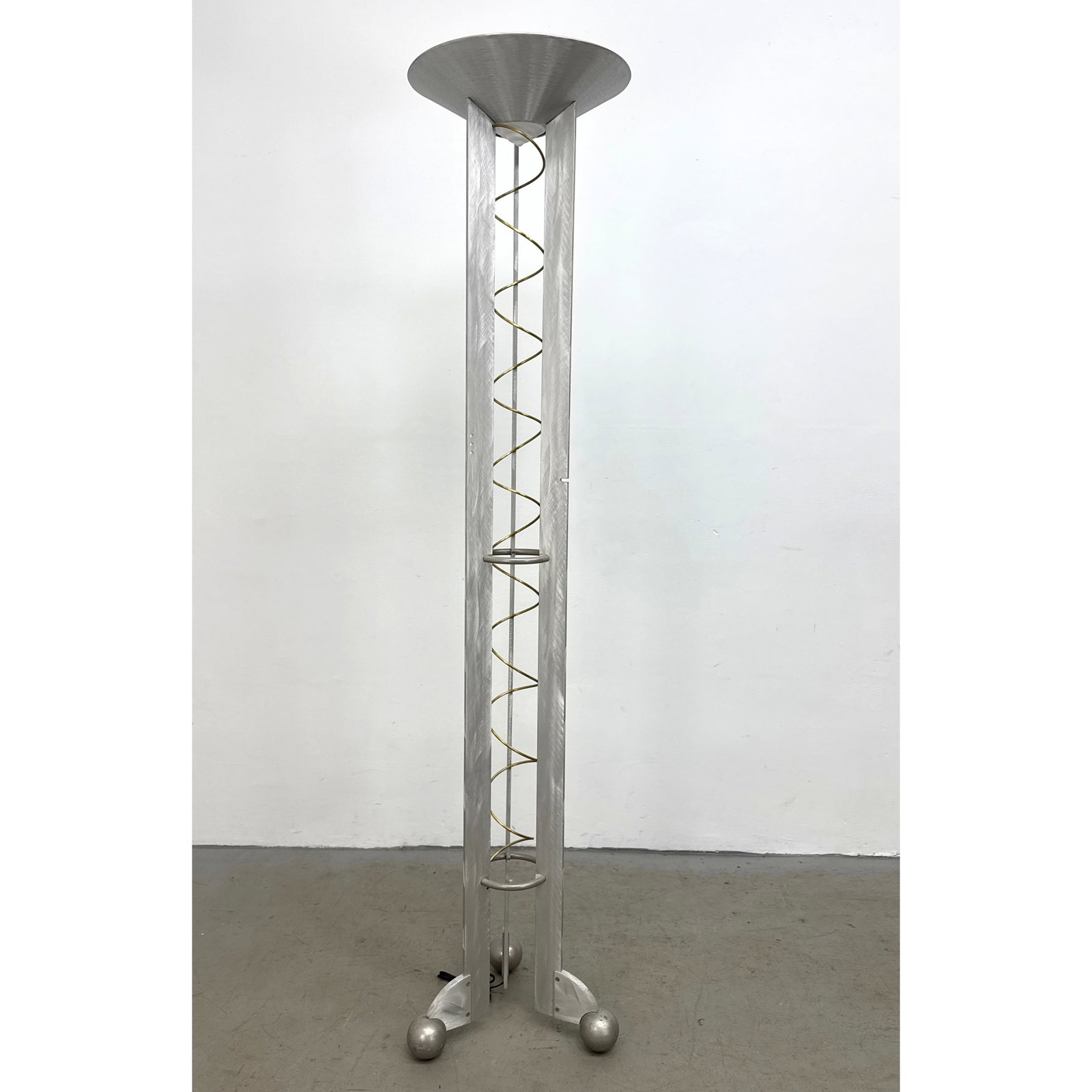 Robert Sonneman for George Kovacs Postmodern Brushed Aluminum Torchiere Floor Lamp with Brass Spiral (1 of 12)