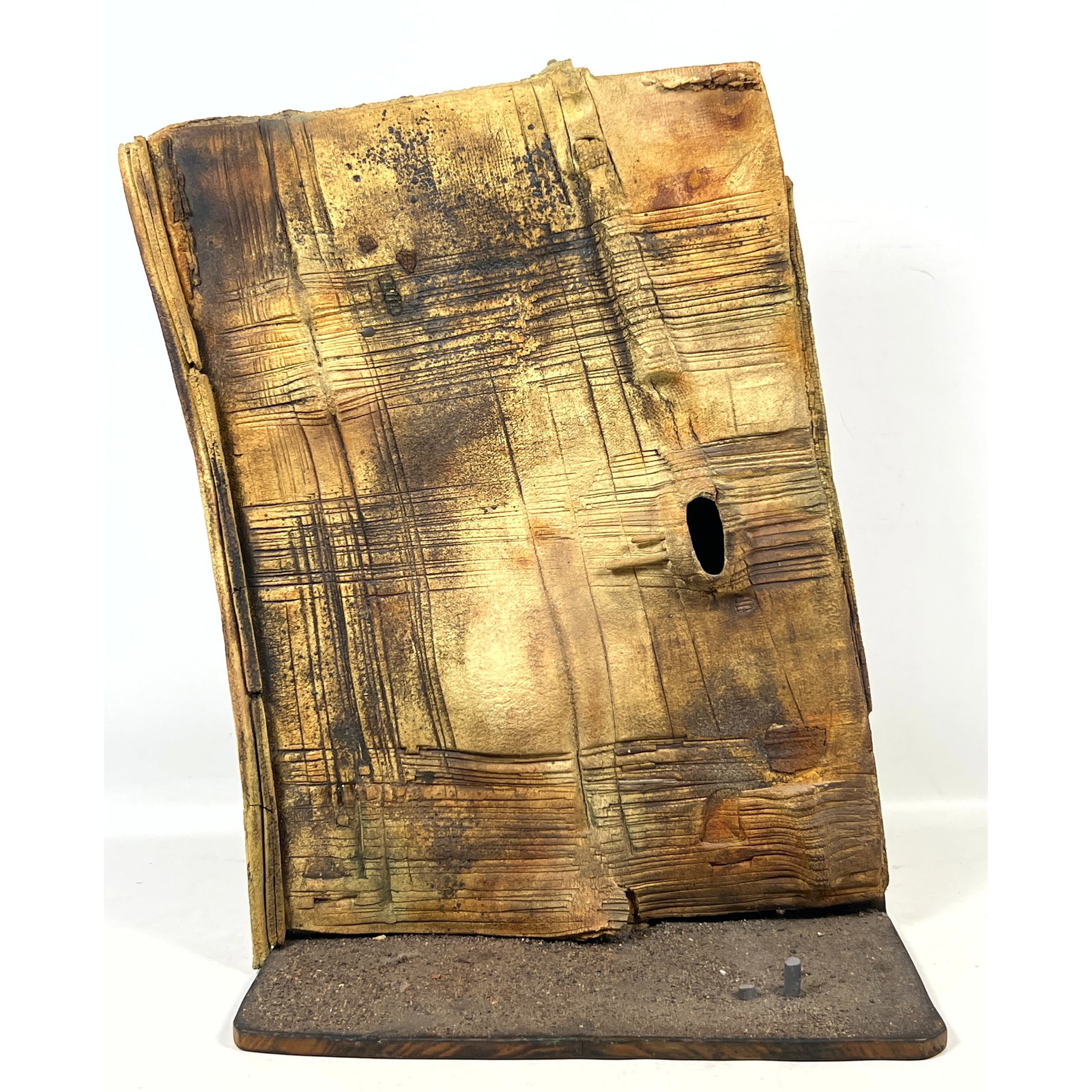 Studio Contemporary Abstract Stoneware and Wood Sculpture with Incised Surface and Aperture. (1 of 11)